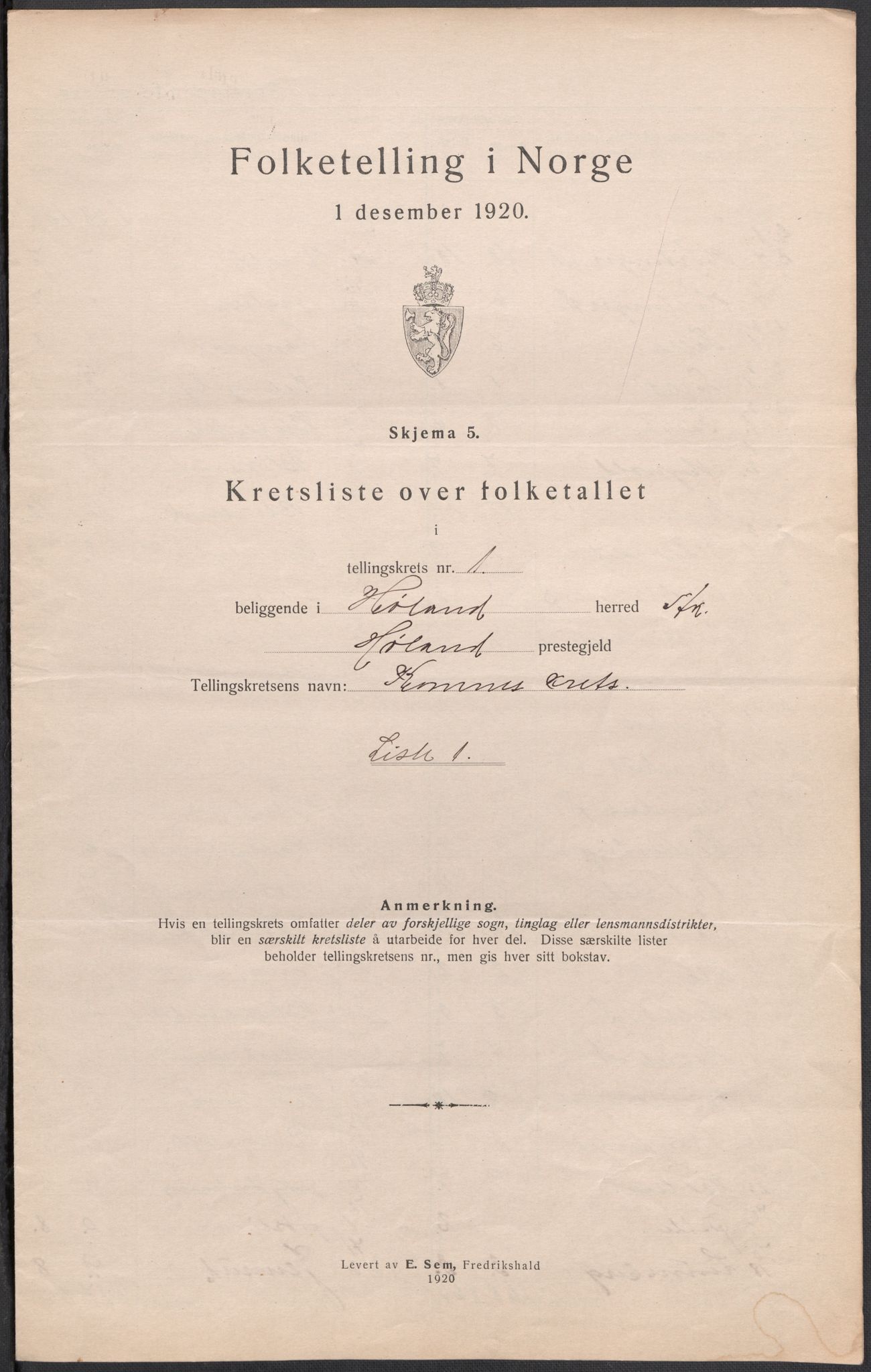 SAO, 1920 census for Høland, 1920, p. 8
