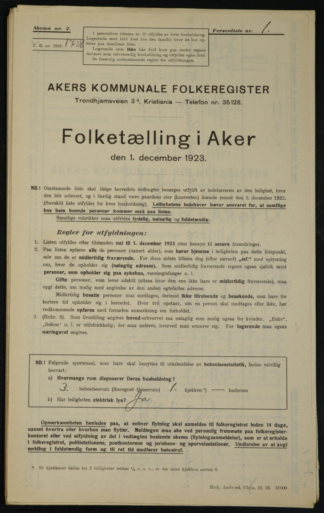 , Municipal Census 1923 for Aker, 1923, p. 18983