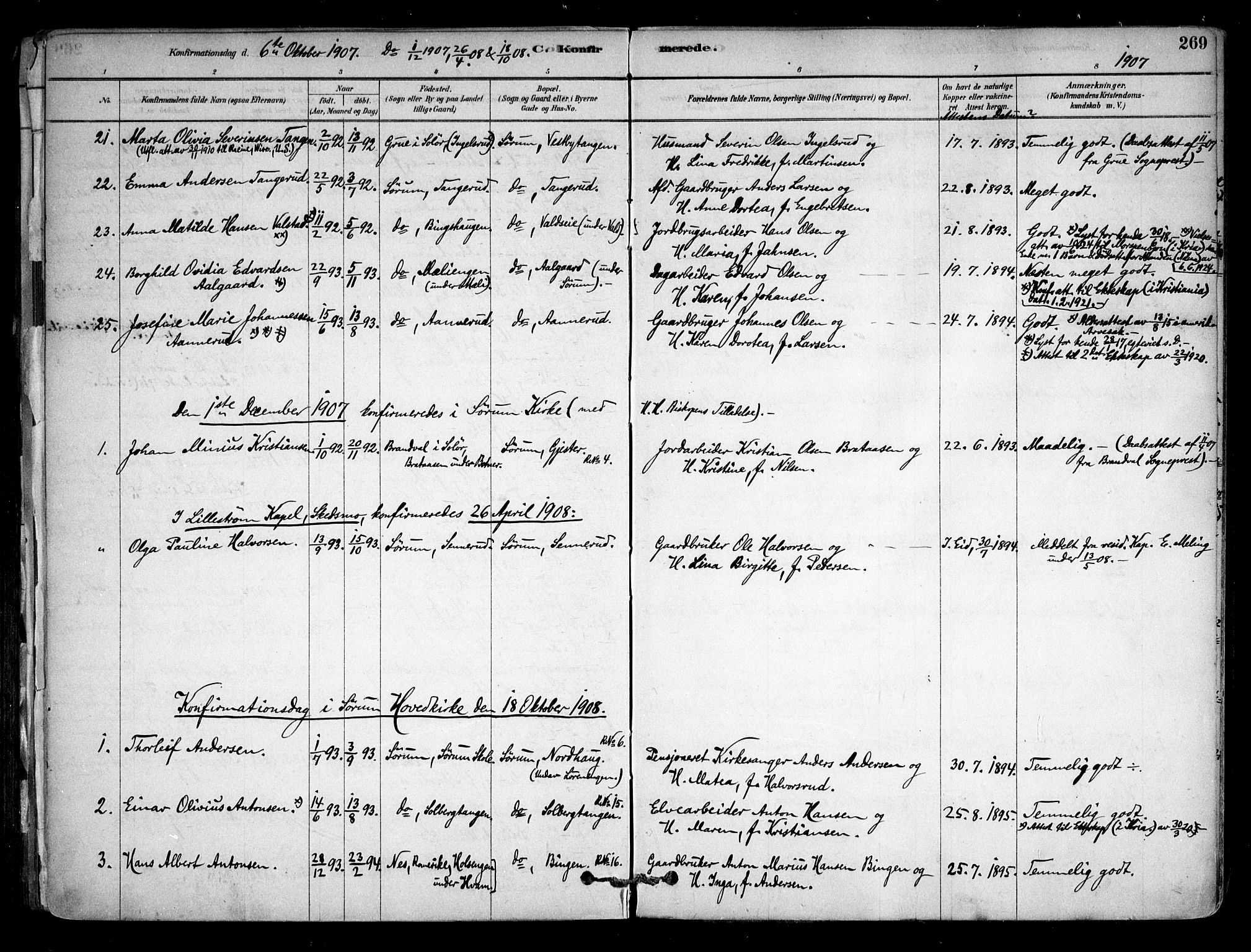 Sørum prestekontor Kirkebøker, AV/SAO-A-10303/F/Fa/L0007: Parish register (official) no. I 7, 1878-1914, p. 269