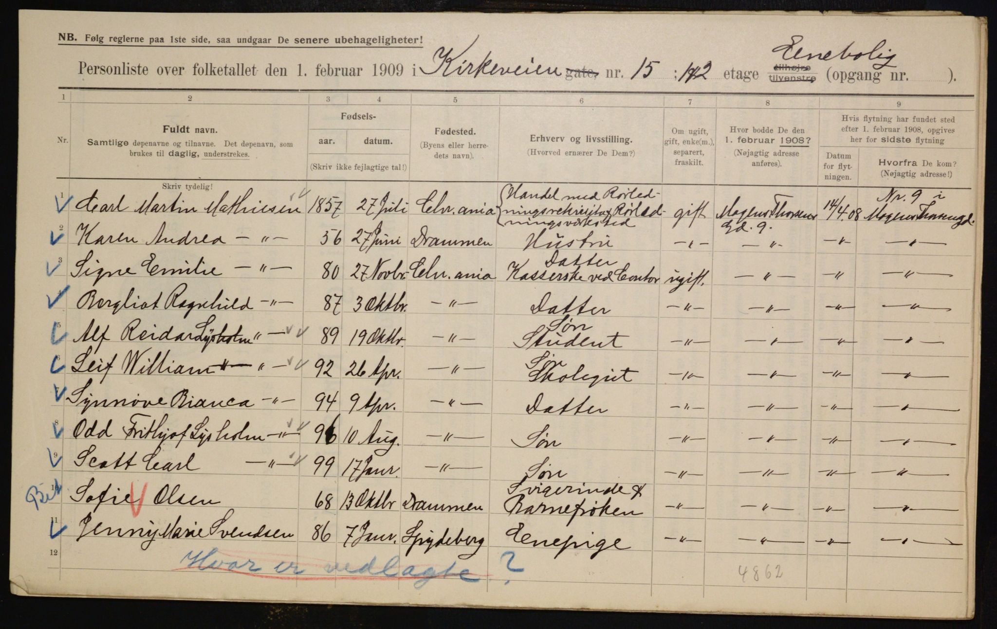 OBA, Municipal Census 1909 for Kristiania, 1909, p. 46471