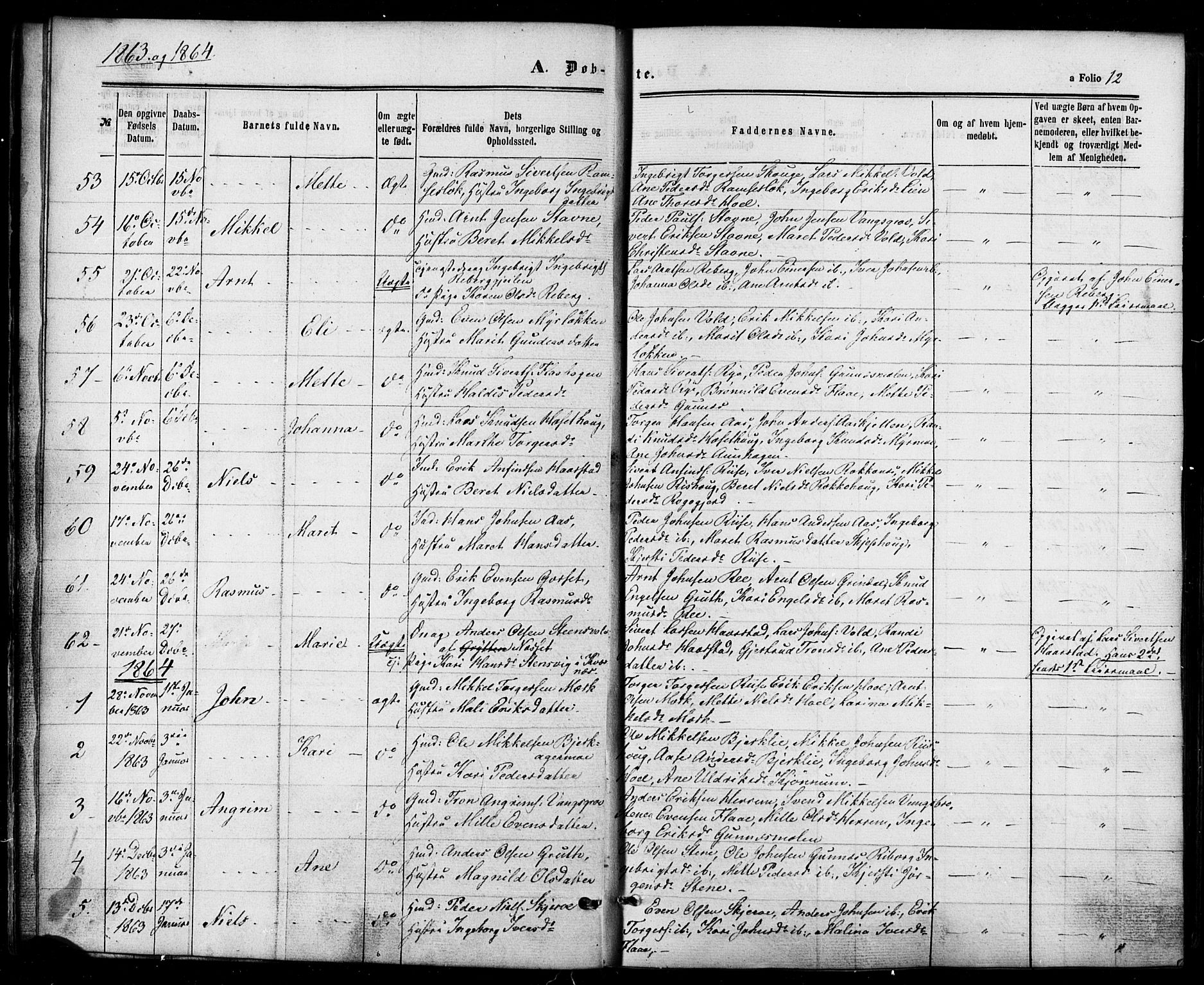 Ministerialprotokoller, klokkerbøker og fødselsregistre - Sør-Trøndelag, SAT/A-1456/674/L0870: Parish register (official) no. 674A02, 1861-1879, p. 12