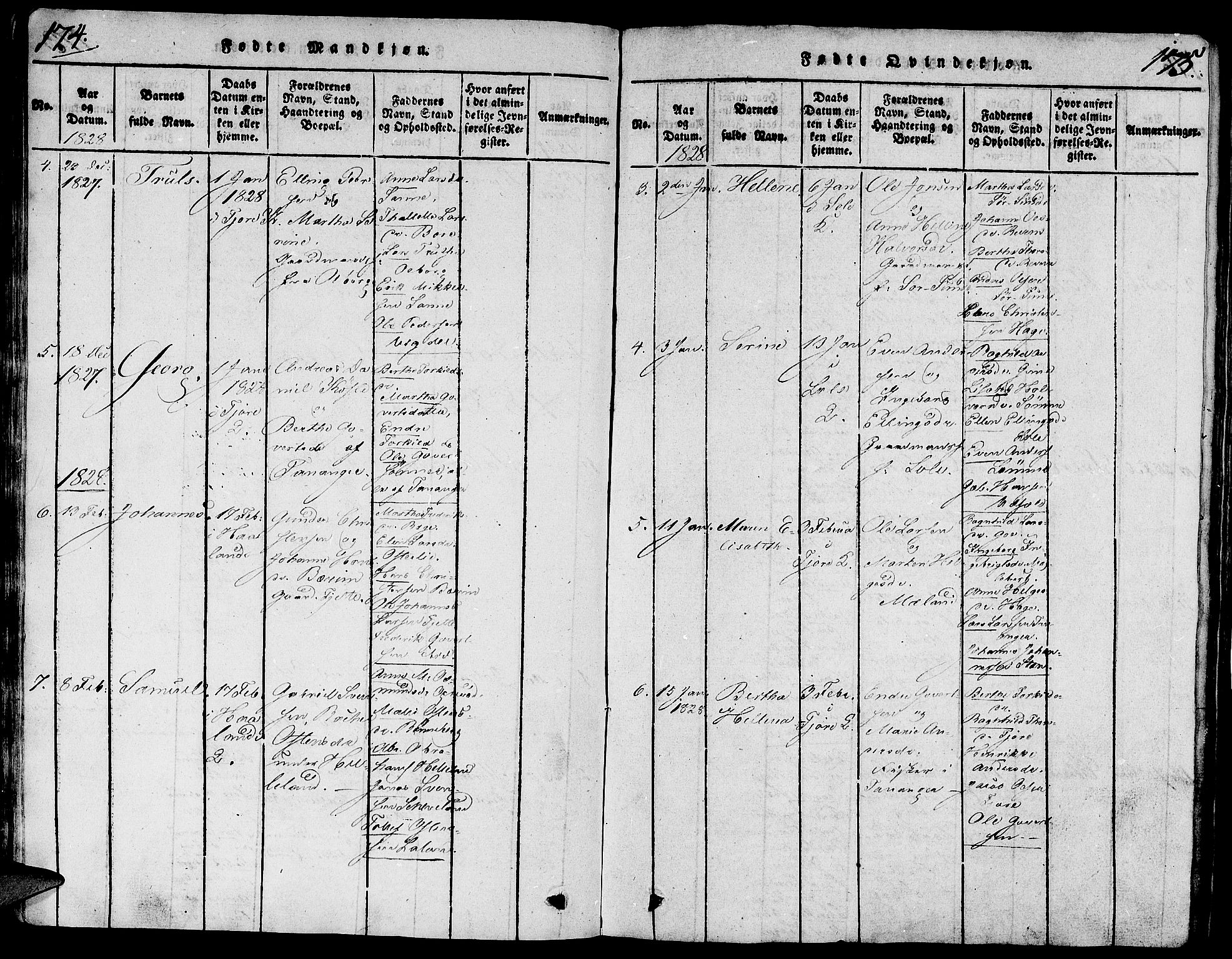 Håland sokneprestkontor, AV/SAST-A-101802/001/30BA/L0004: Parish register (official) no. A 4, 1815-1829, p. 174-175