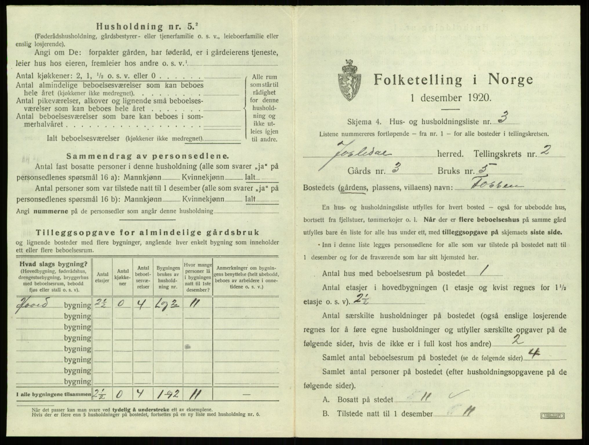 SAB, 1920 census for Jostedal, 1920, p. 61