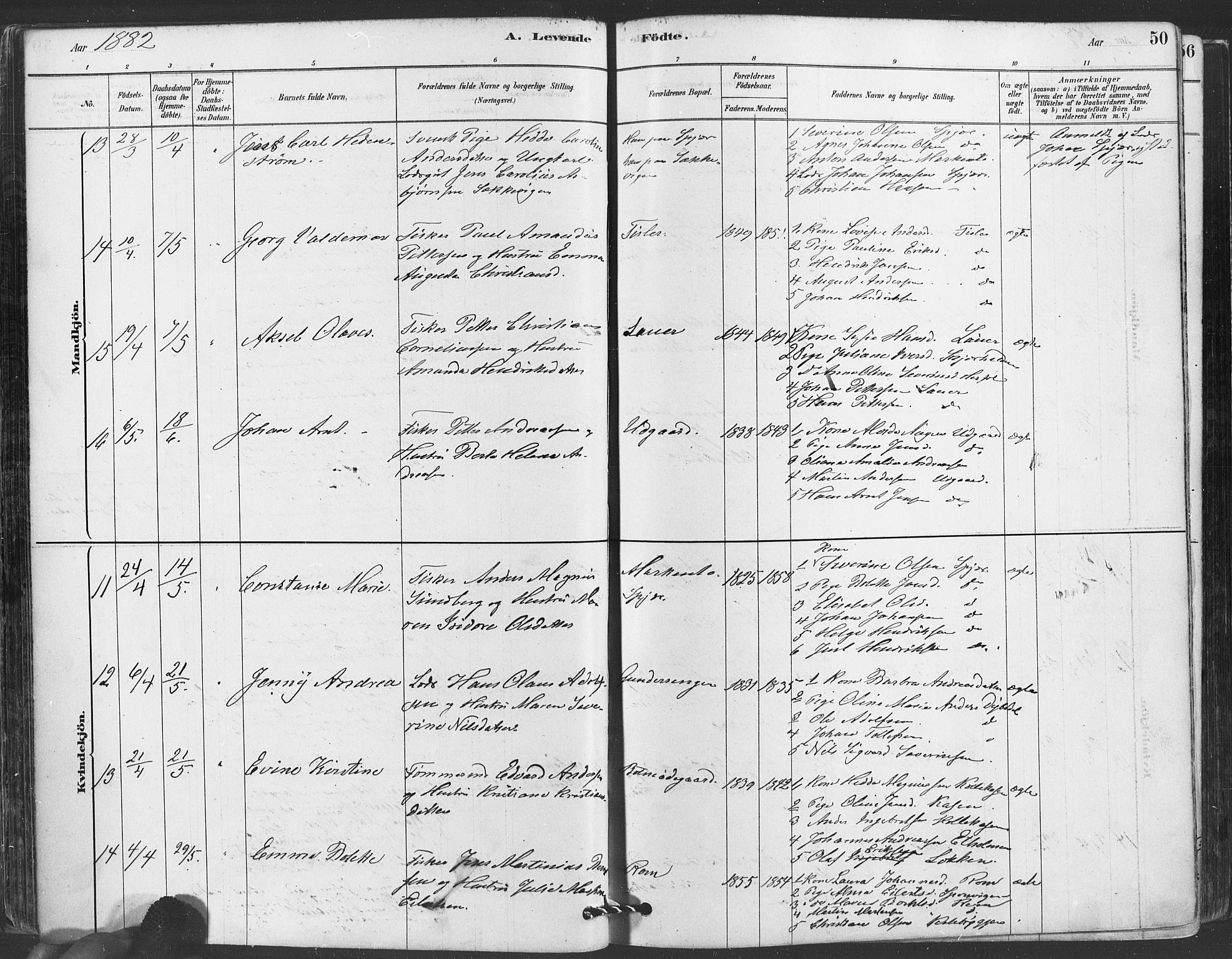 Hvaler prestekontor Kirkebøker, AV/SAO-A-2001/F/Fa/L0008: Parish register (official) no. I 8, 1878-1895, p. 50