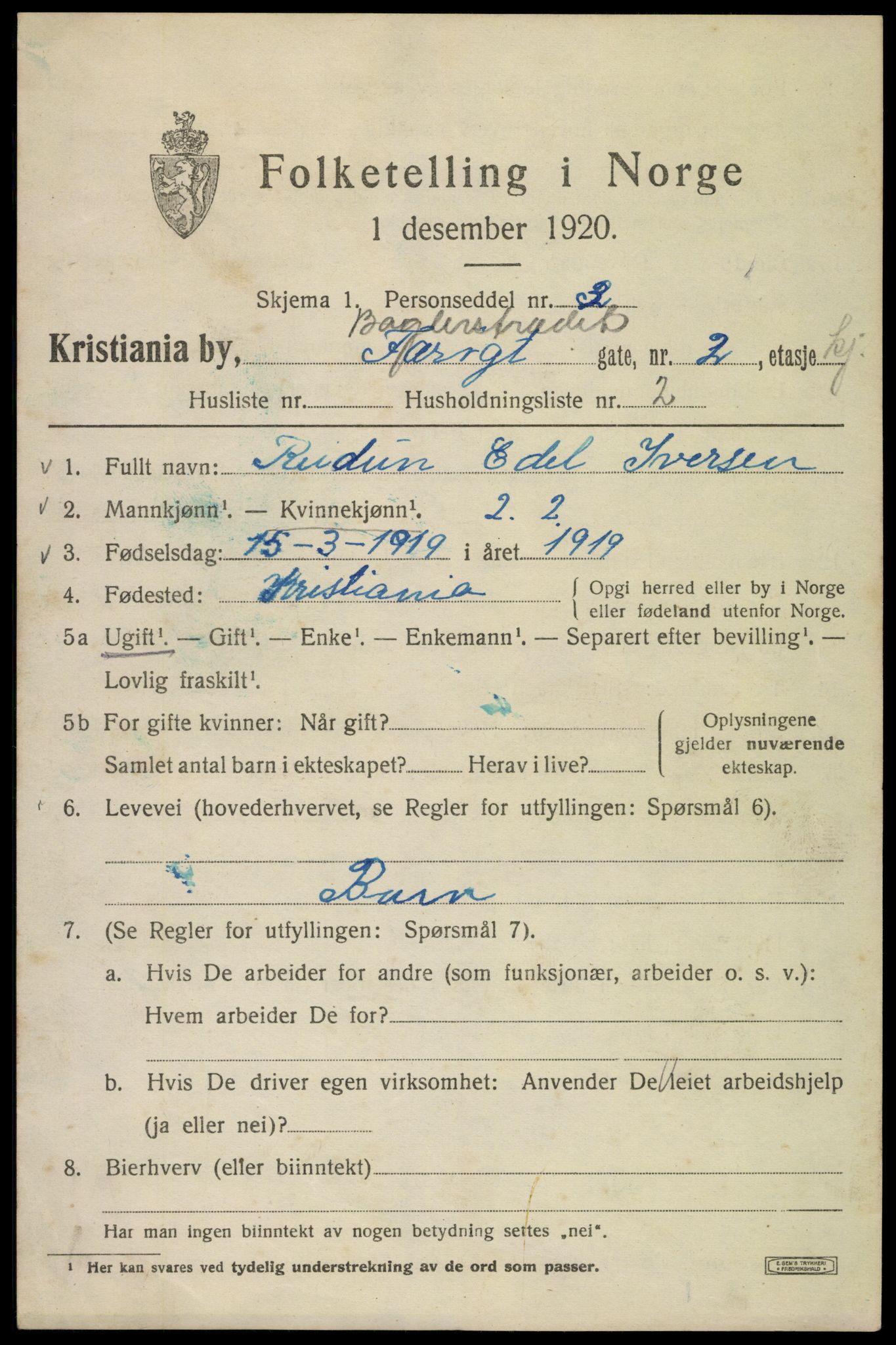 SAO, 1920 census for Kristiania, 1920, p. 147229