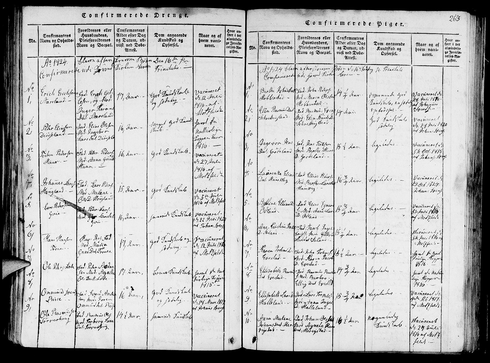 Hå sokneprestkontor, SAST/A-101801/001/30BA/L0003: Parish register (official) no. A 3, 1815-1825, p. 263