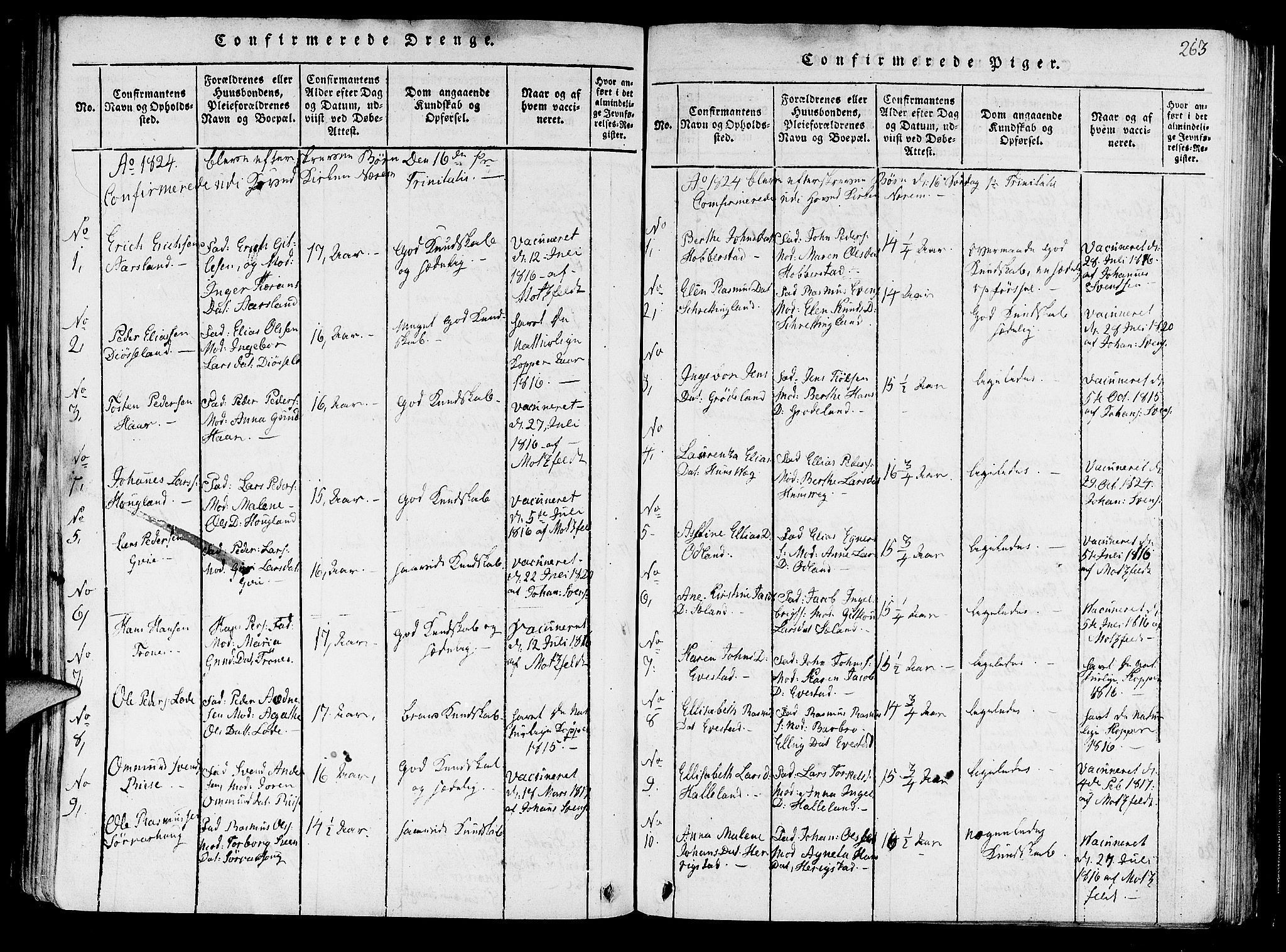 Hå sokneprestkontor, AV/SAST-A-101801/001/30BA/L0003: Parish register (official) no. A 3, 1815-1825, p. 263