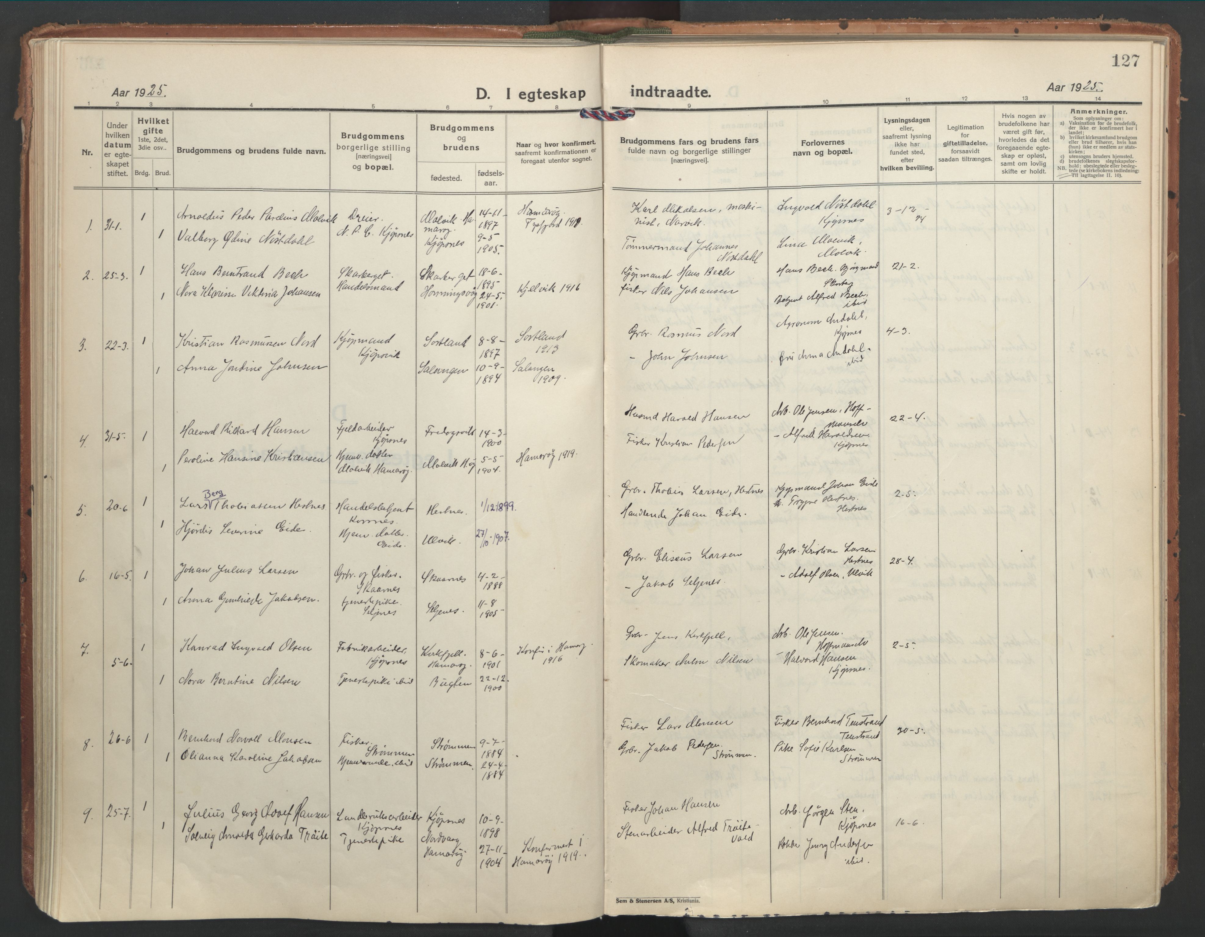 Ministerialprotokoller, klokkerbøker og fødselsregistre - Nordland, AV/SAT-A-1459/861/L0873: Parish register (official) no. 861A08, 1923-1932, p. 127