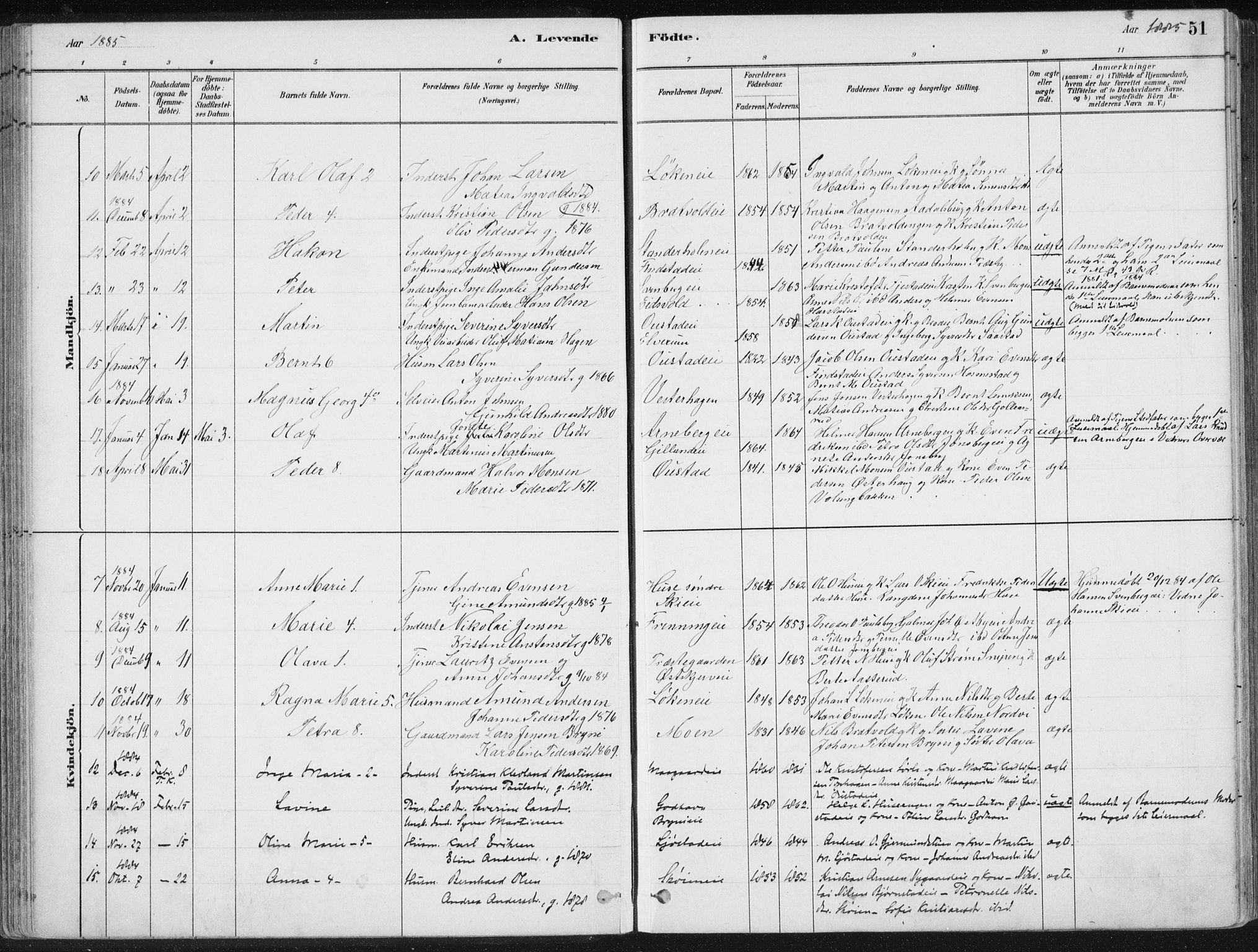 Romedal prestekontor, SAH/PREST-004/K/L0010: Parish register (official) no. 10, 1880-1895, p. 51
