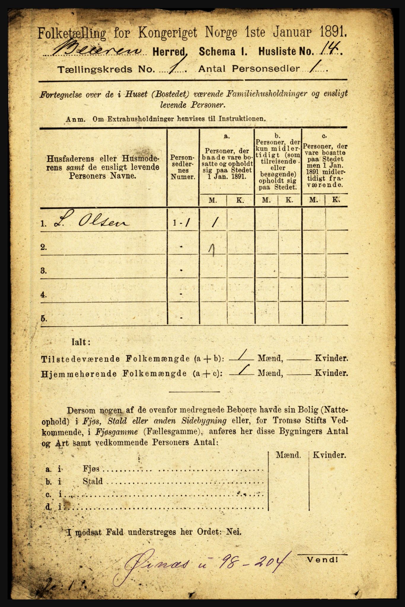 RA, 1891 census for 1839 Beiarn, 1891, p. 33