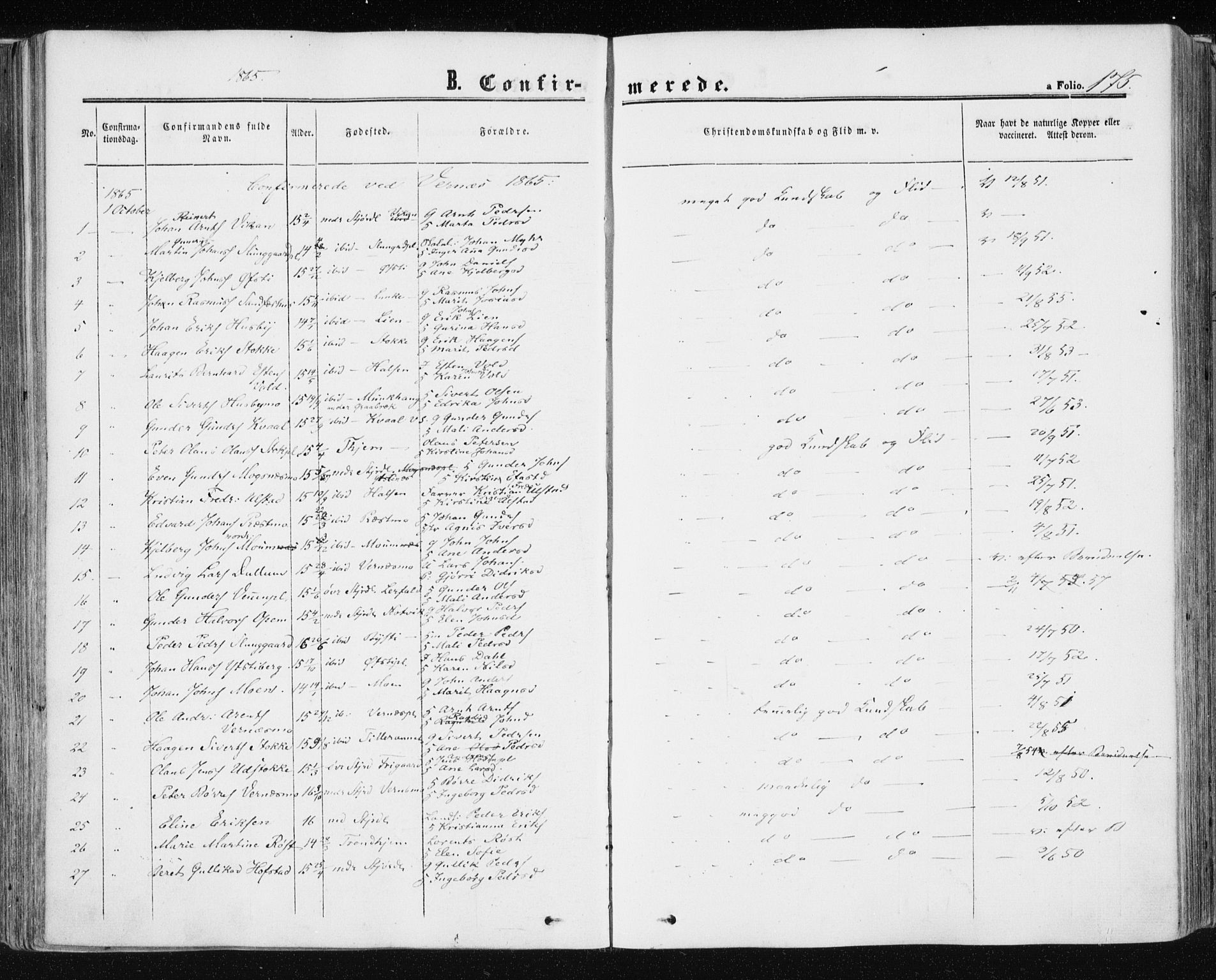 Ministerialprotokoller, klokkerbøker og fødselsregistre - Nord-Trøndelag, SAT/A-1458/709/L0075: Parish register (official) no. 709A15, 1859-1870, p. 175