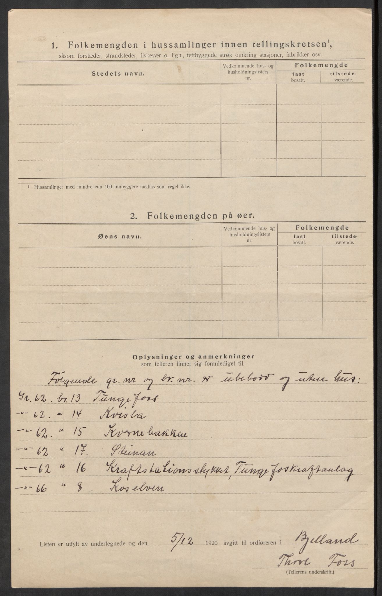 SAK, 1920 census for Bjelland, 1920, p. 16