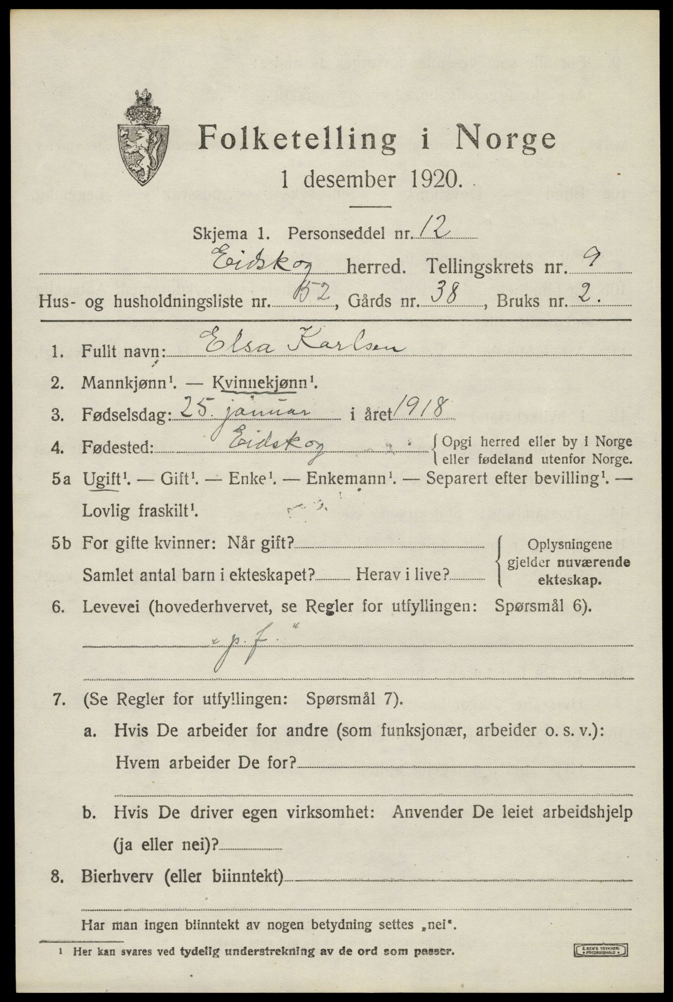 SAH, 1920 census for Eidskog, 1920, p. 10759