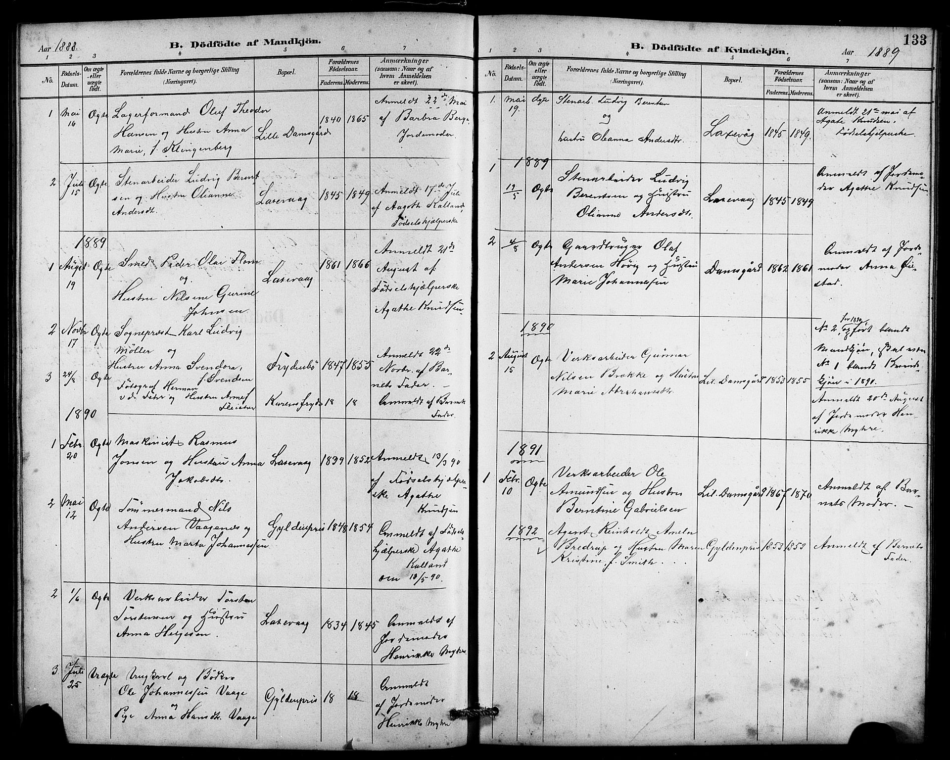 Laksevåg Sokneprestembete, SAB/A-76501/H/Ha/Hab/Haba/L0003: Parish register (copy) no. A 3, 1887-1899, p. 133