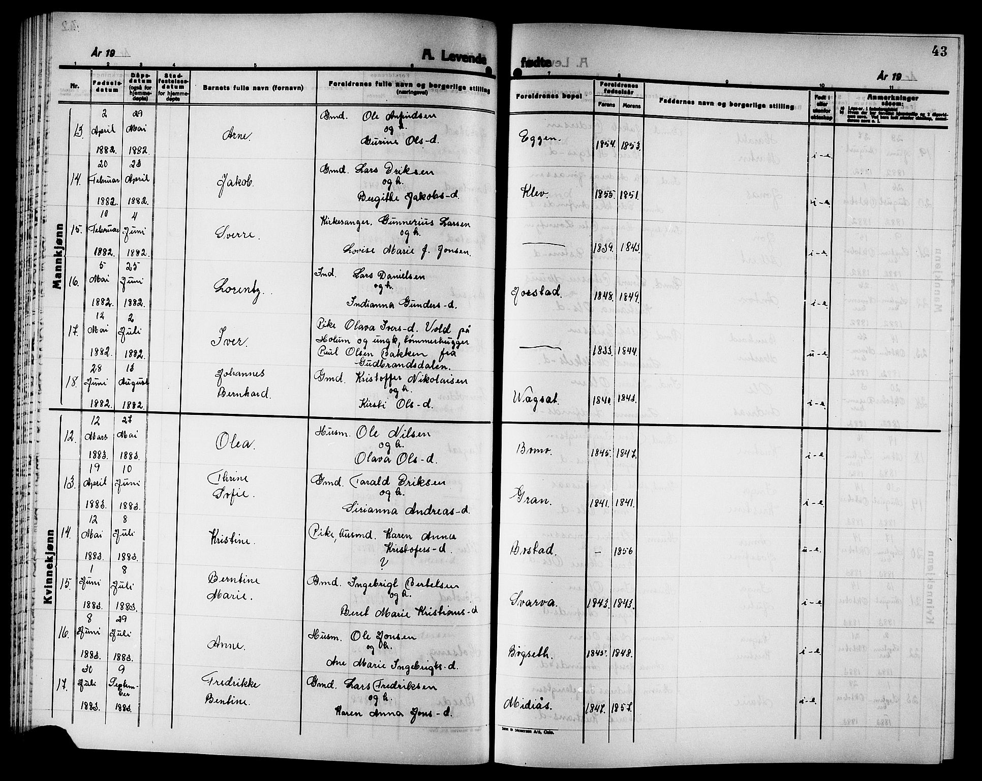 Ministerialprotokoller, klokkerbøker og fødselsregistre - Nord-Trøndelag, AV/SAT-A-1458/749/L0486: Parish register (official) no. 749D02, 1873-1887, p. 43