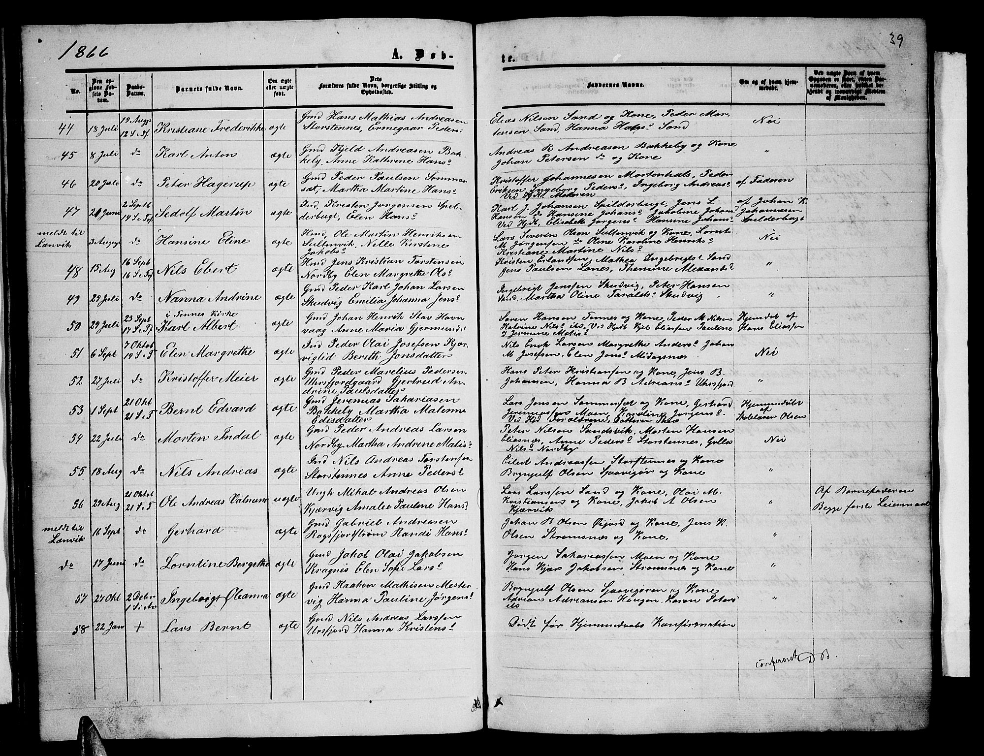 Balsfjord sokneprestembete, AV/SATØ-S-1303/G/Gab/L0001klokker: Parish register (copy) no. 1, 1856-1869, p. 39