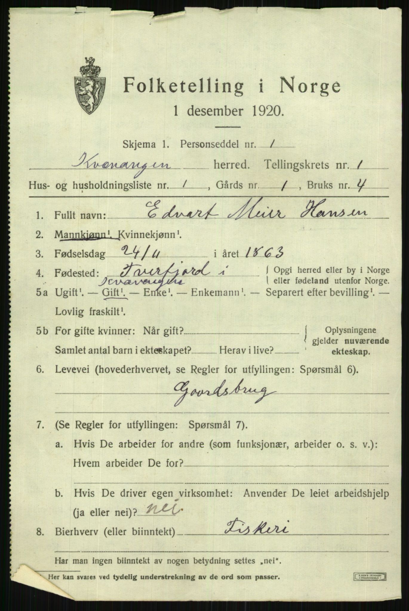 SATØ, 1920 census for Kvænangen, 1920, p. 600