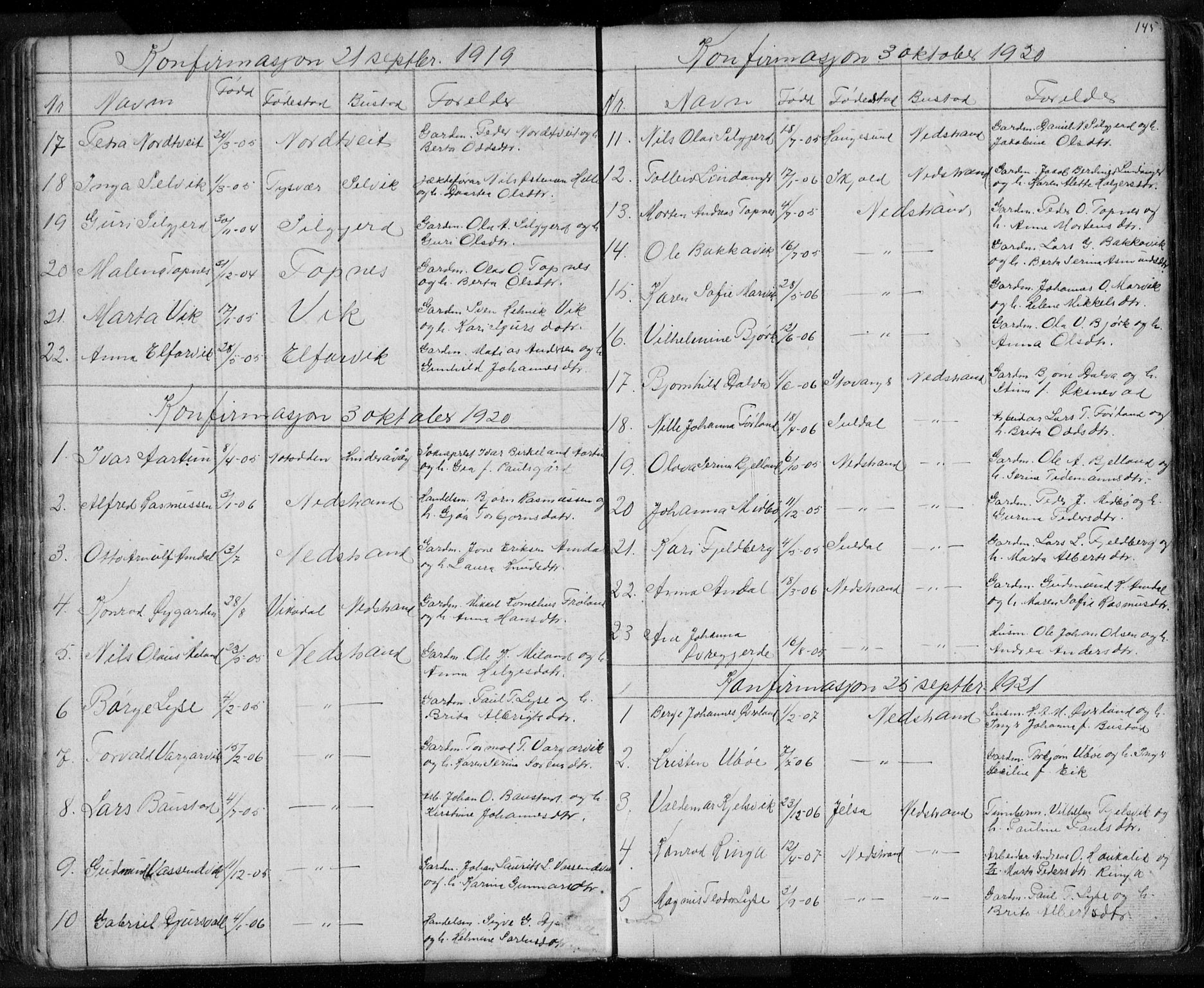 Nedstrand sokneprestkontor, SAST/A-101841/01/V: Parish register (copy) no. B 3, 1848-1933, p. 145