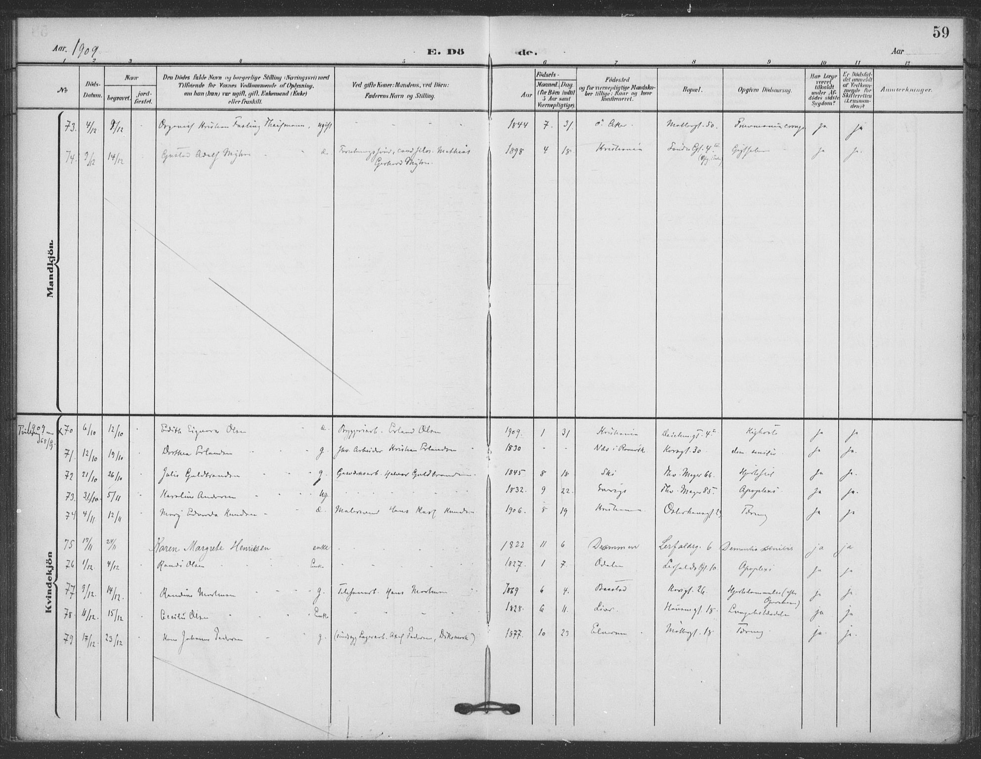 Jakob prestekontor Kirkebøker, SAO/A-10850/F/Fa/L0011: Parish register (official) no. 11, 1906-1920, p. 59