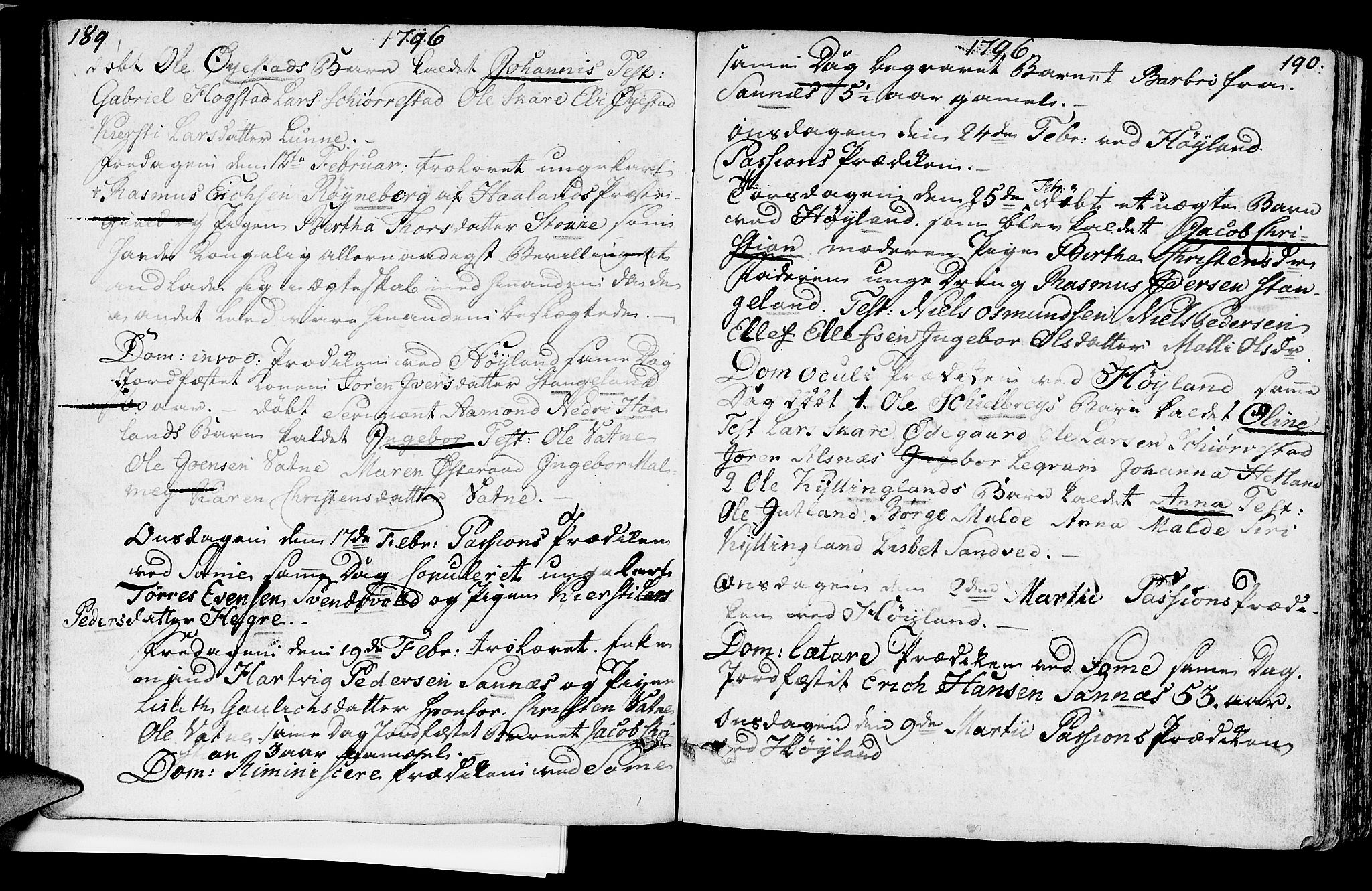 Høyland sokneprestkontor, SAST/A-101799/001/30BA/L0004: Parish register (official) no. A 4, 1784-1803, p. 189-190