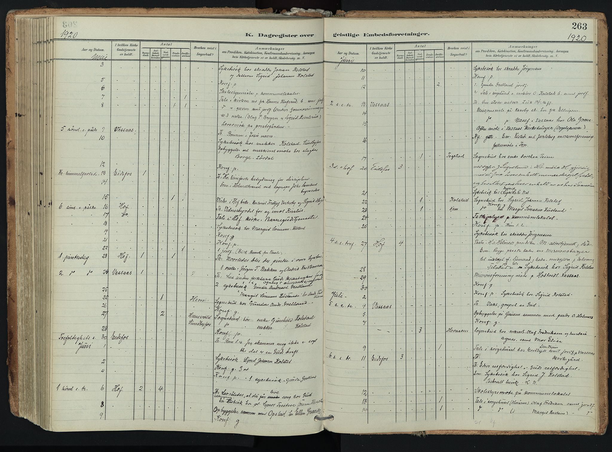 Hof kirkebøker, AV/SAKO-A-64/F/Fa/L0008: Parish register (official) no. I 8, 1902-1921, p. 263