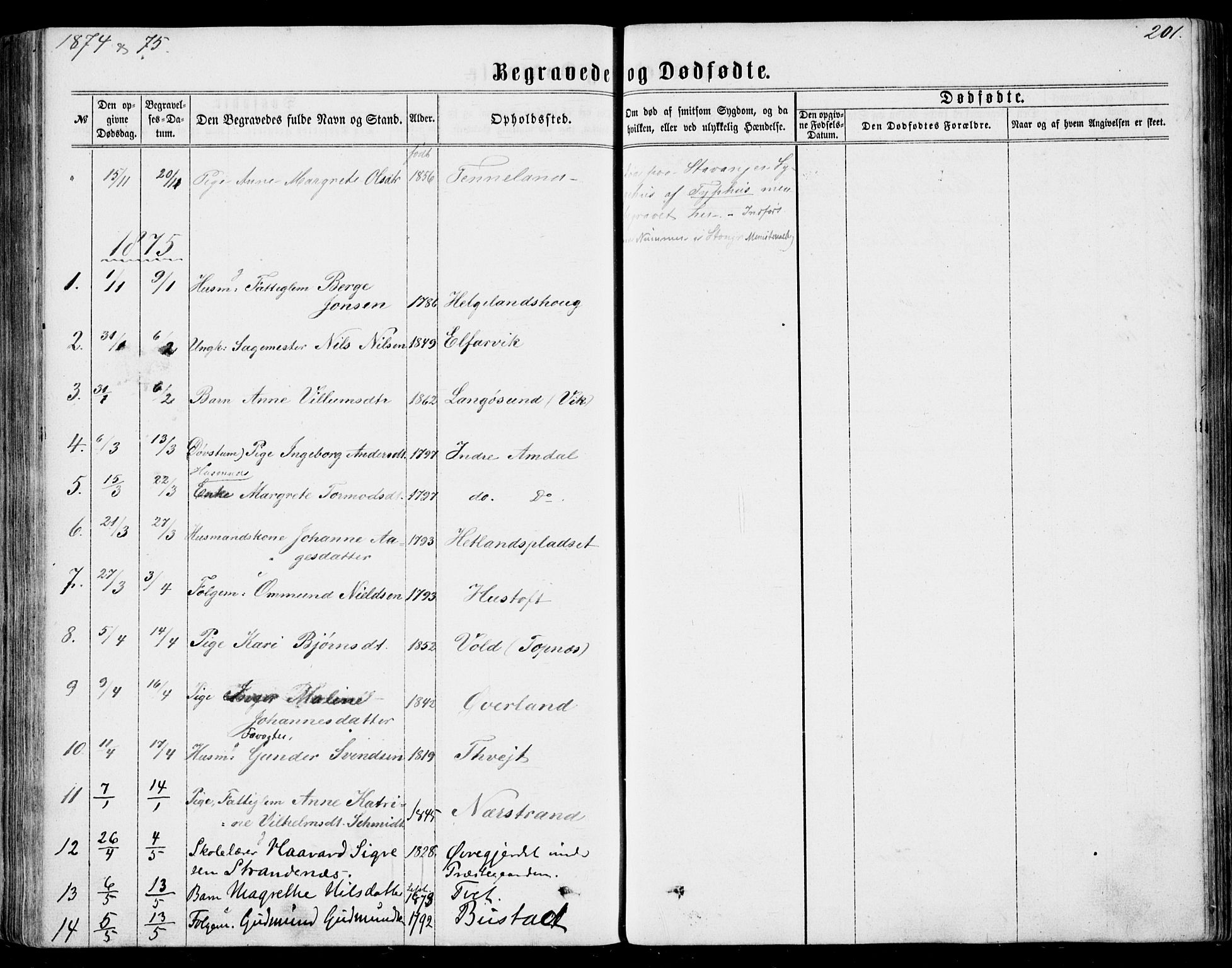 Nedstrand sokneprestkontor, SAST/A-101841/01/IV: Parish register (official) no. A 9, 1861-1876, p. 201