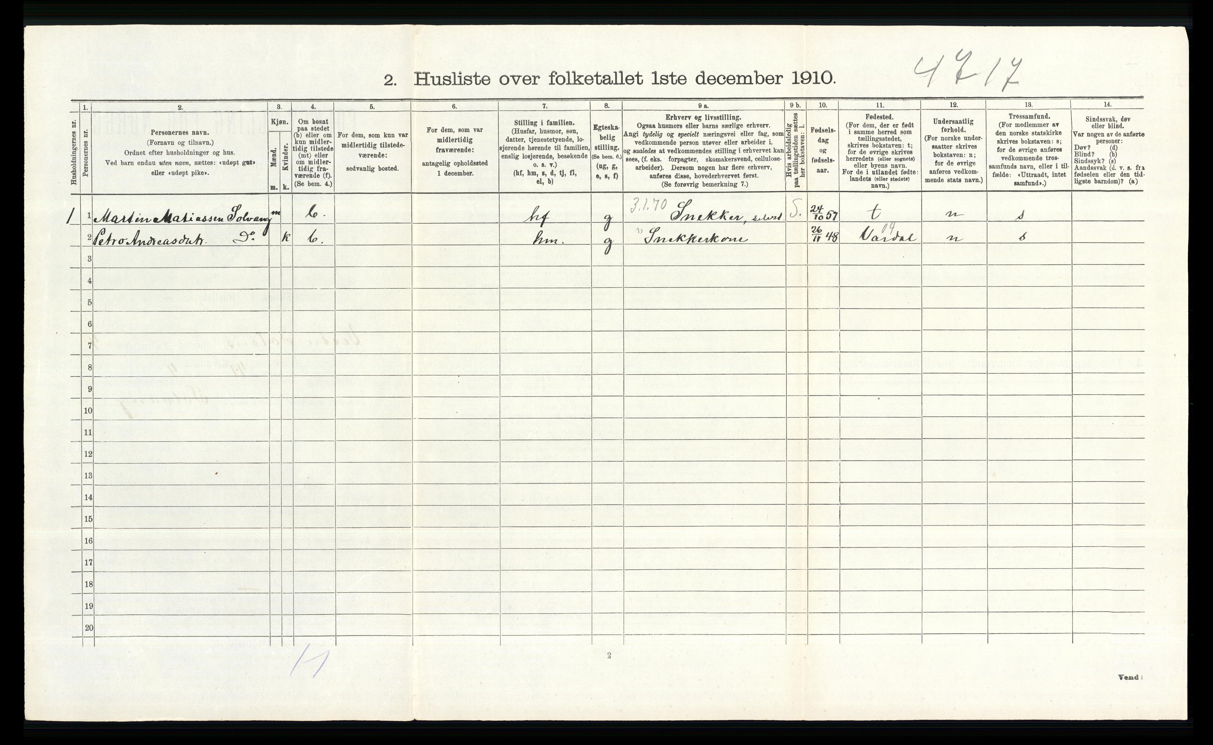 RA, 1910 census for Vestre Toten, 1910, p. 524