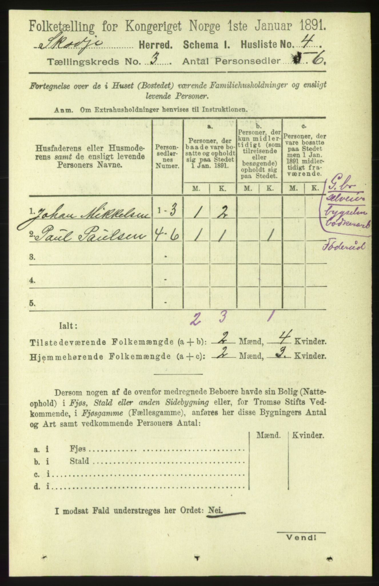 RA, 1891 census for 1529 Skodje, 1891, p. 438