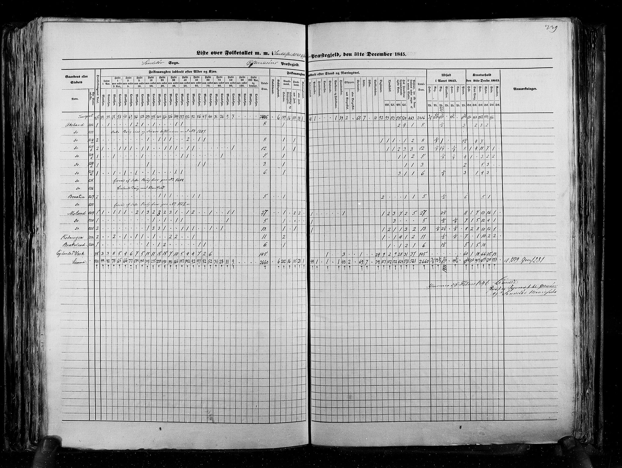 RA, Census 1845, vol. 5: Bratsberg amt og Nedenes og Råbyggelaget amt, 1845, p. 239