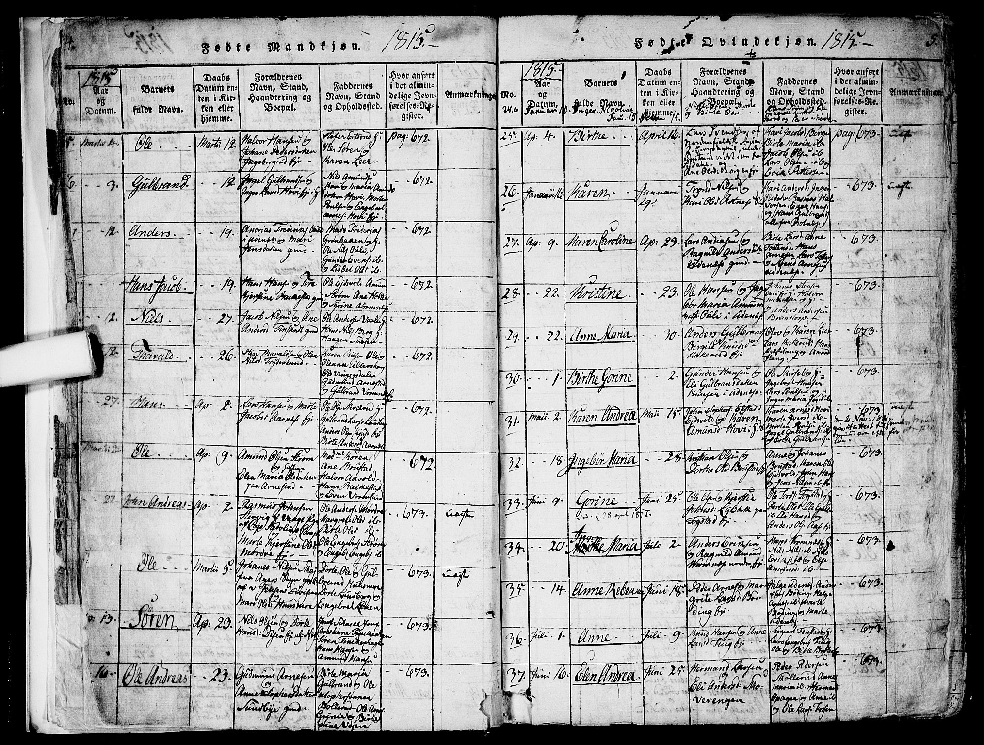 Nes prestekontor Kirkebøker, AV/SAO-A-10410/F/Fa/L0005: Parish register (official) no. I 5, 1815-1835, p. 4-5