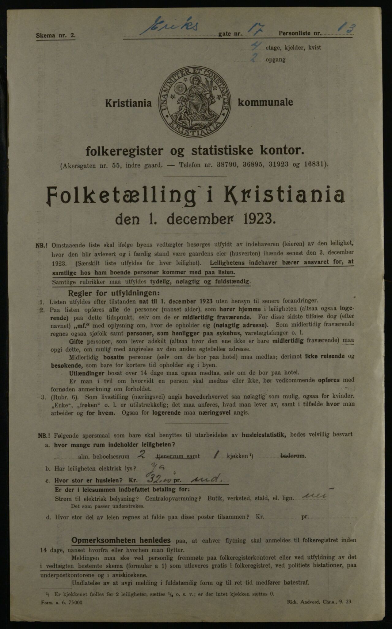 OBA, Municipal Census 1923 for Kristiania, 1923, p. 22407
