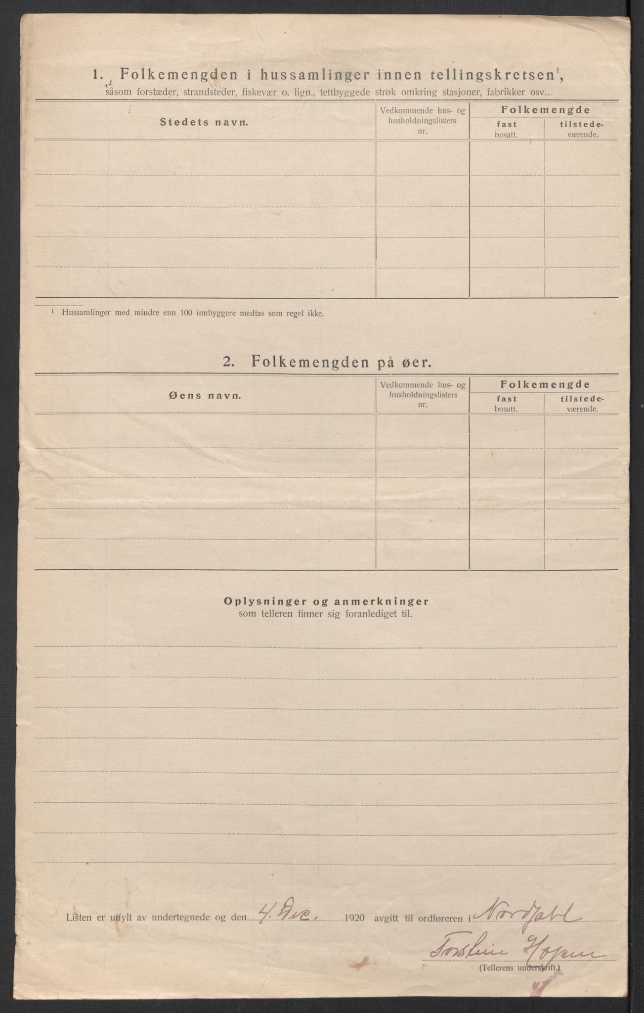 SAT, 1920 census for Nordfold, 1920, p. 21