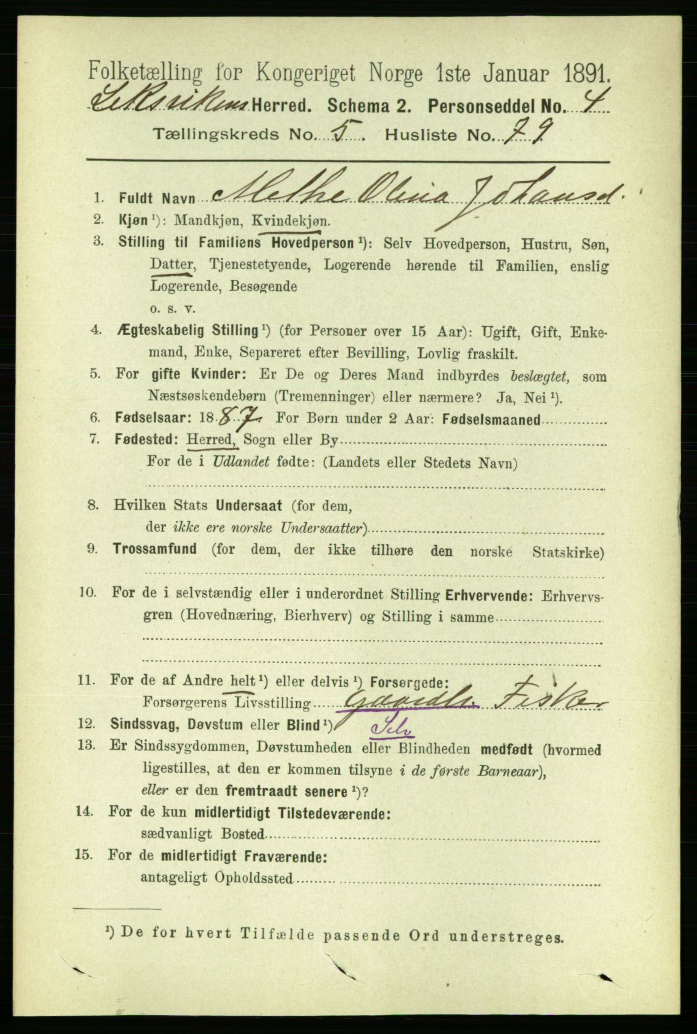 RA, 1891 census for 1718 Leksvik, 1891, p. 3126