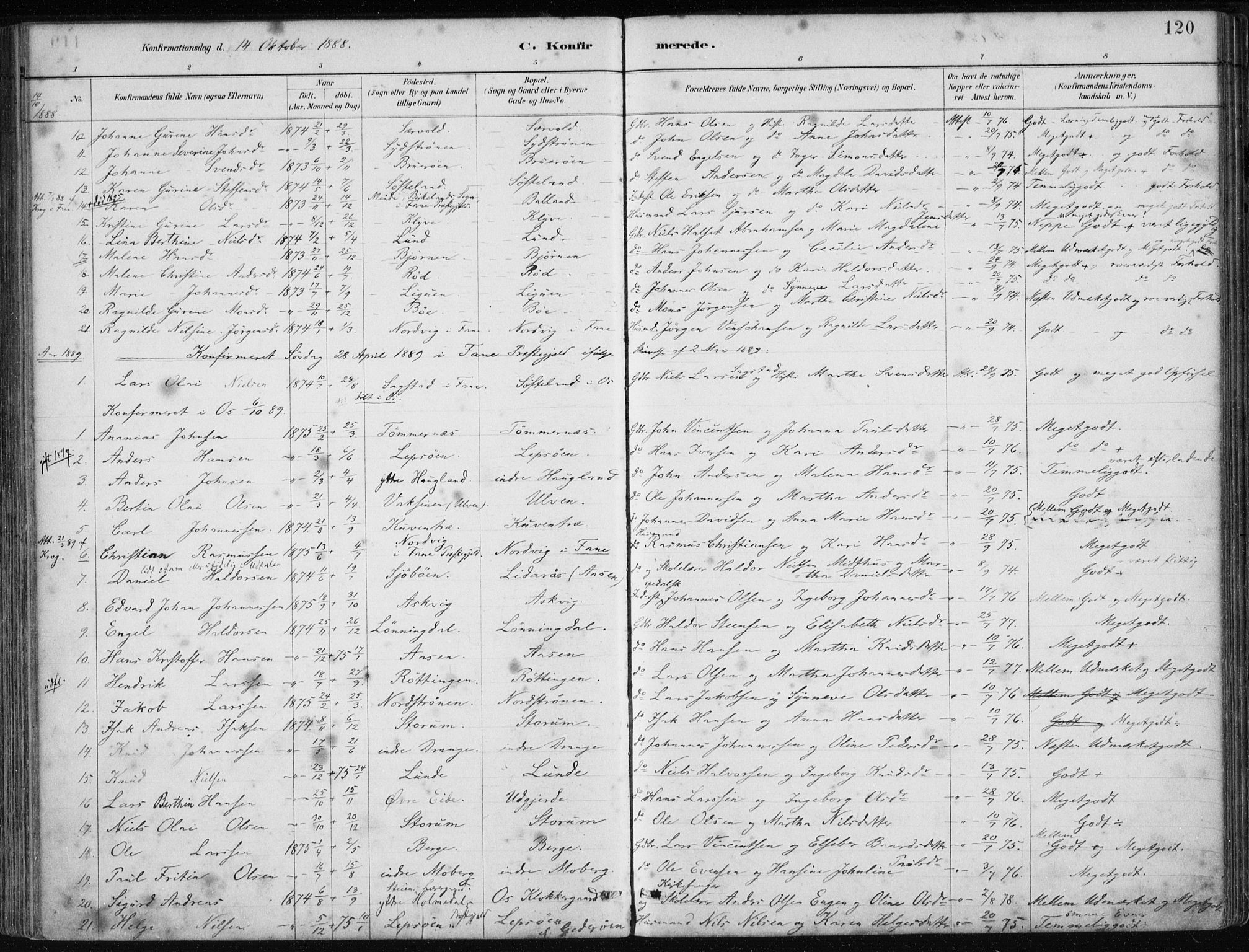 Os sokneprestembete, SAB/A-99929: Parish register (official) no. B 1, 1885-1902, p. 120