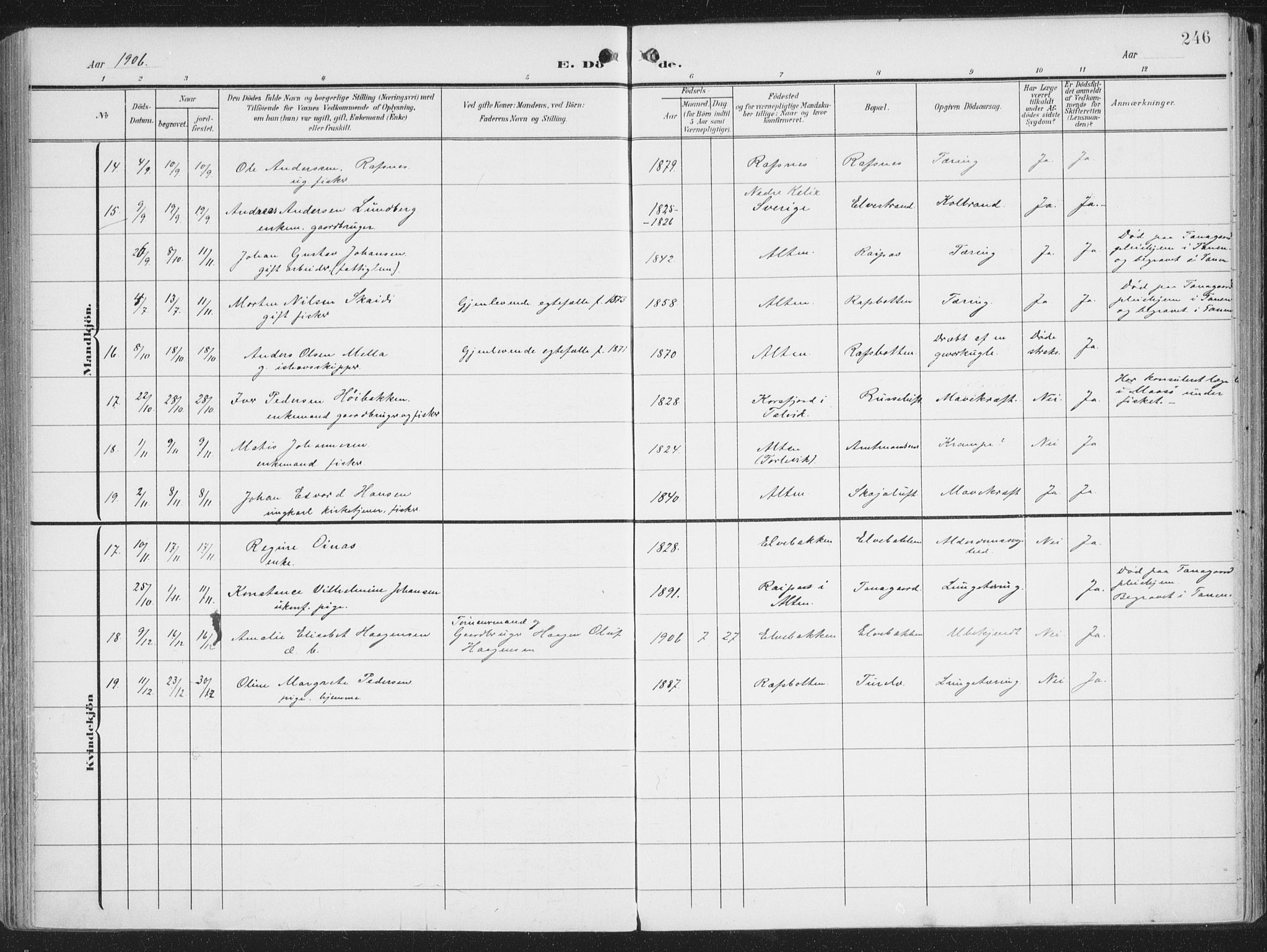 Alta sokneprestkontor, AV/SATØ-S-1338/H/Ha/L0005.kirke: Parish register (official) no. 5, 1904-1918, p. 246