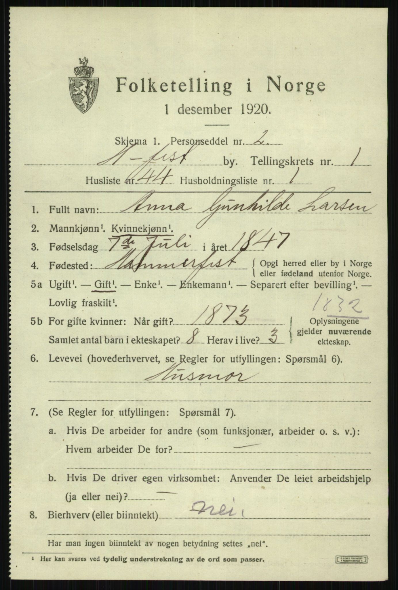 SATØ, 1920 census for Hammerfest, 1920, p. 3154