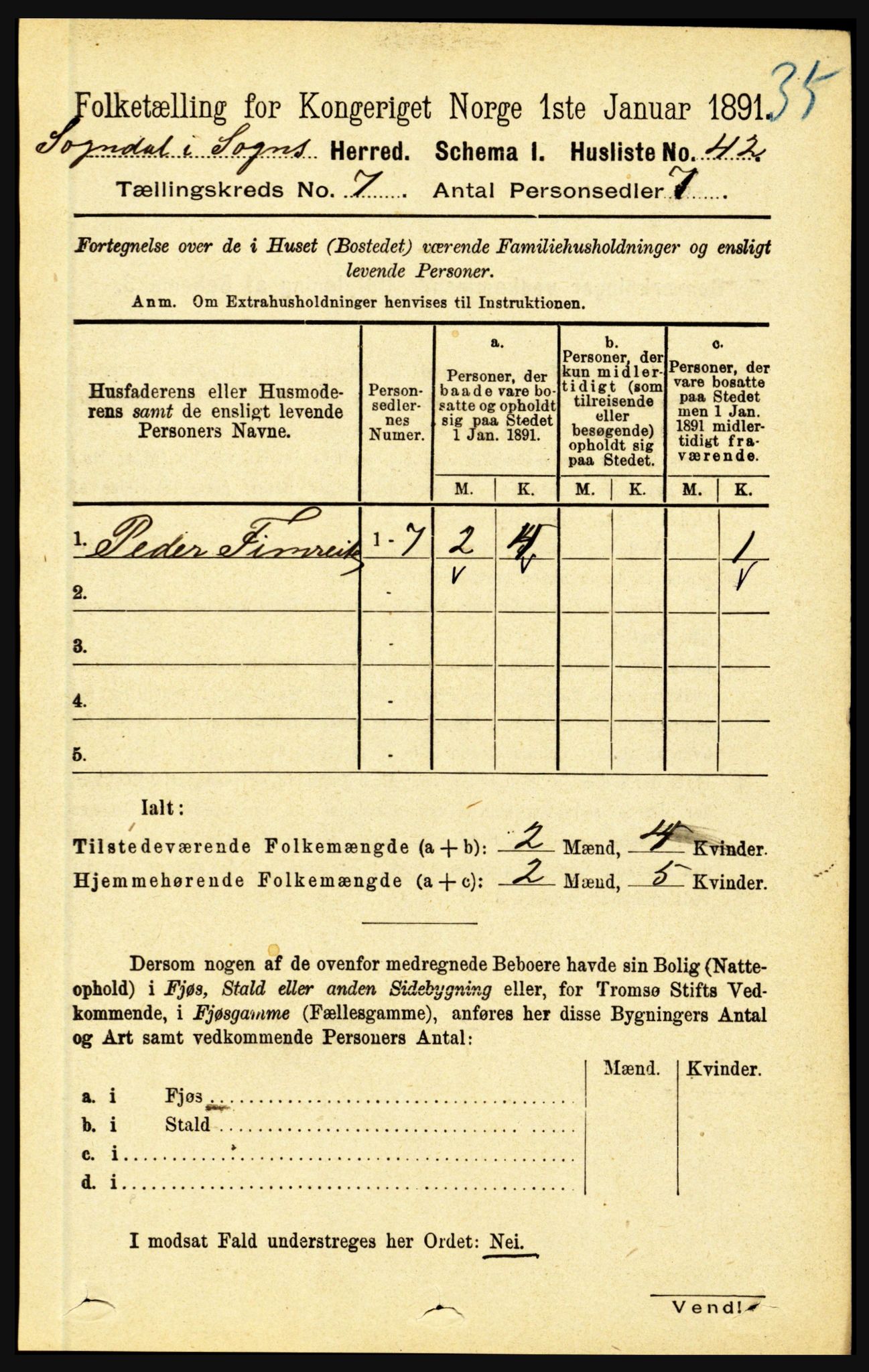 RA, 1891 census for 1420 Sogndal, 1891, p. 2971