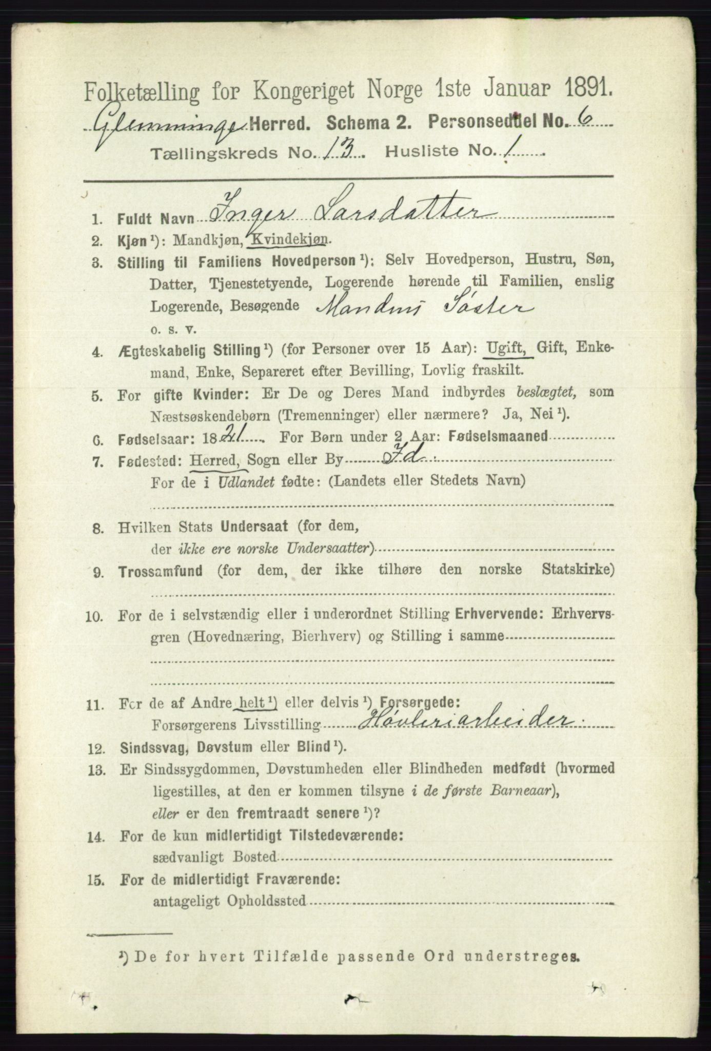 RA, 1891 census for 0132 Glemmen, 1891, p. 11170