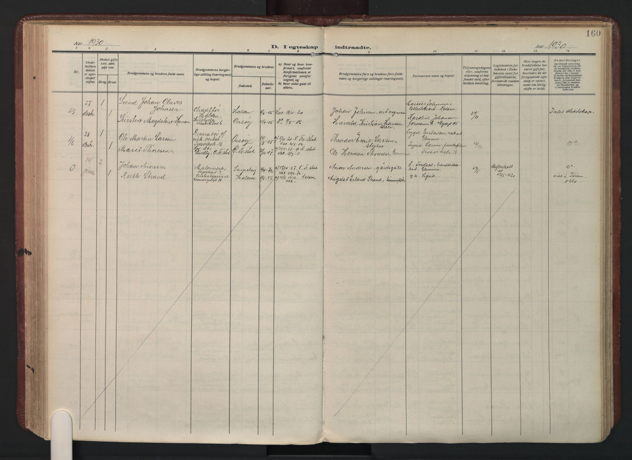 Fredrikstad domkirkes prestekontor Kirkebøker, AV/SAO-A-10906/F/Fa/L0009: Parish register (official) no. I 9, 1908-1946, p. 160