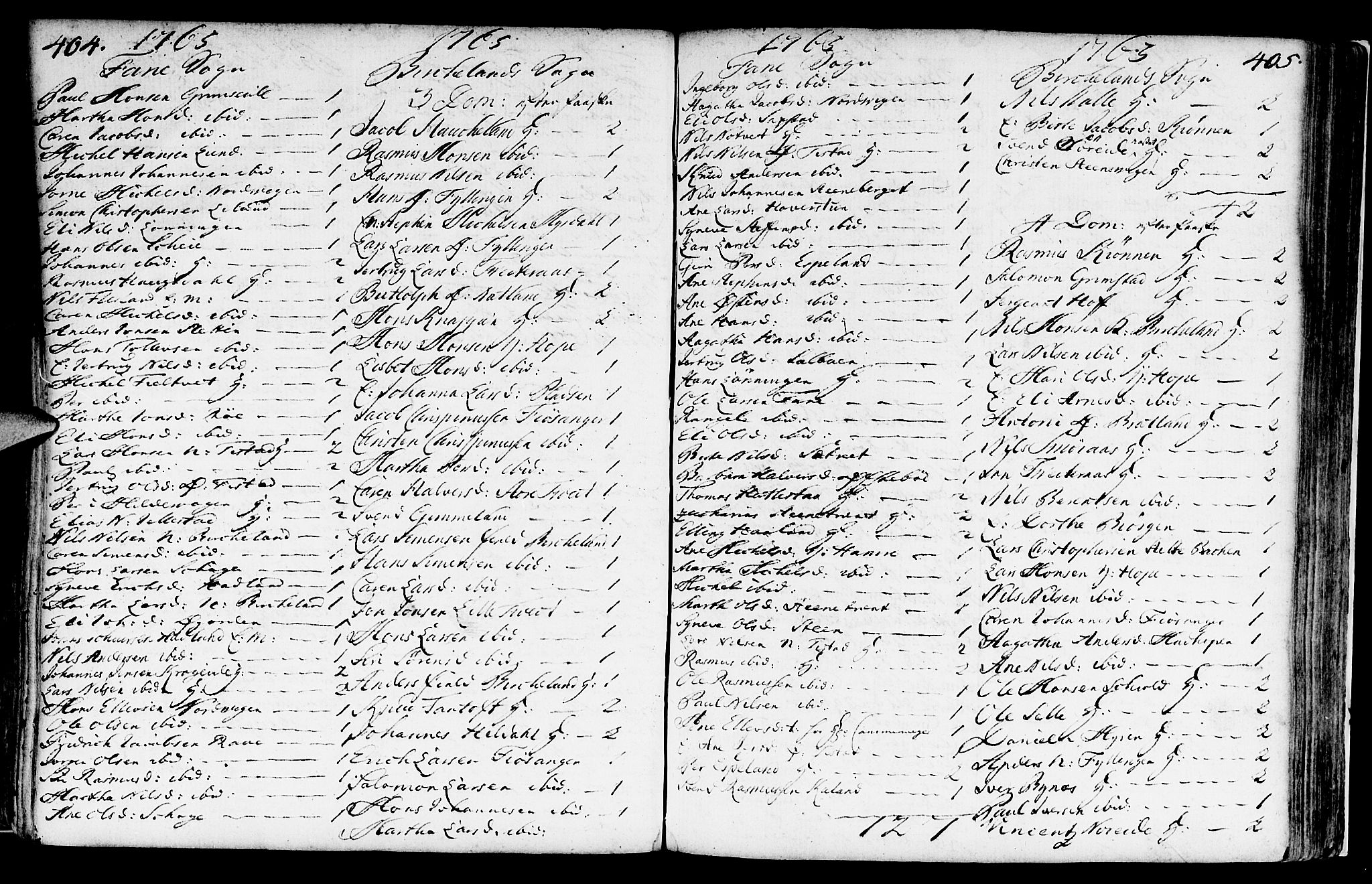 Fana Sokneprestembete, AV/SAB-A-75101/H/Haa/Haaa/L0004: Parish register (official) no. A 4, 1757-1774, p. 404-405