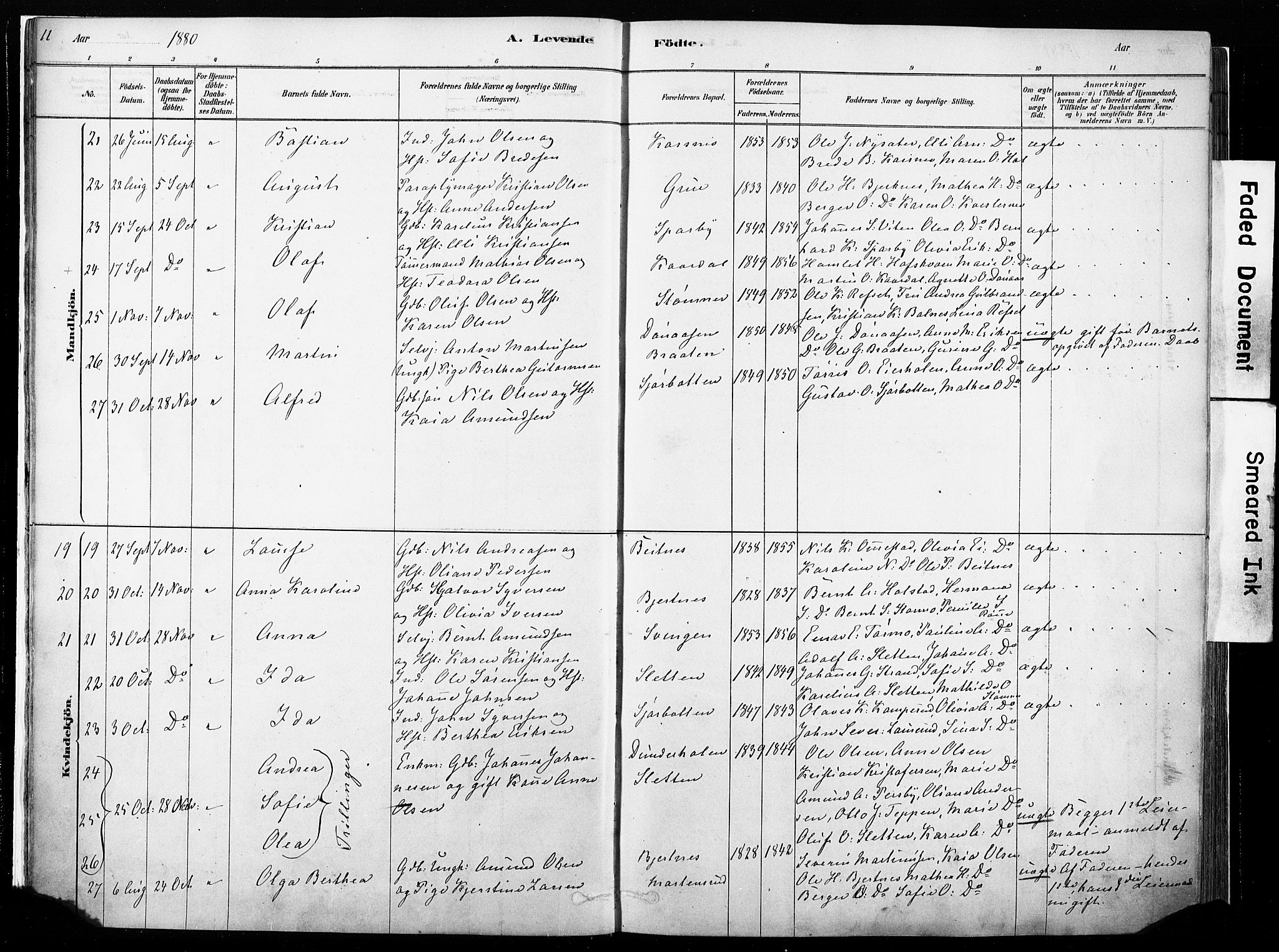 Hof prestekontor, SAH/PREST-038/H/Ha/Haa/L0010: Parish register (official) no. 10, 1878-1909, p. 11