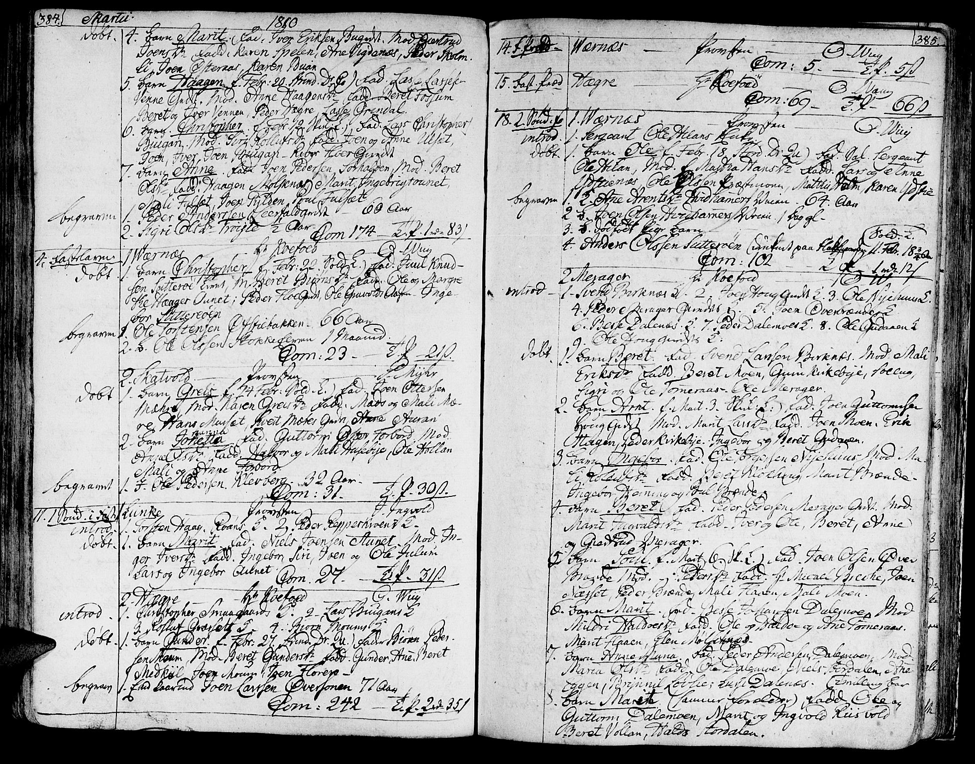 Ministerialprotokoller, klokkerbøker og fødselsregistre - Nord-Trøndelag, SAT/A-1458/709/L0060: Parish register (official) no. 709A07, 1797-1815, p. 384-385
