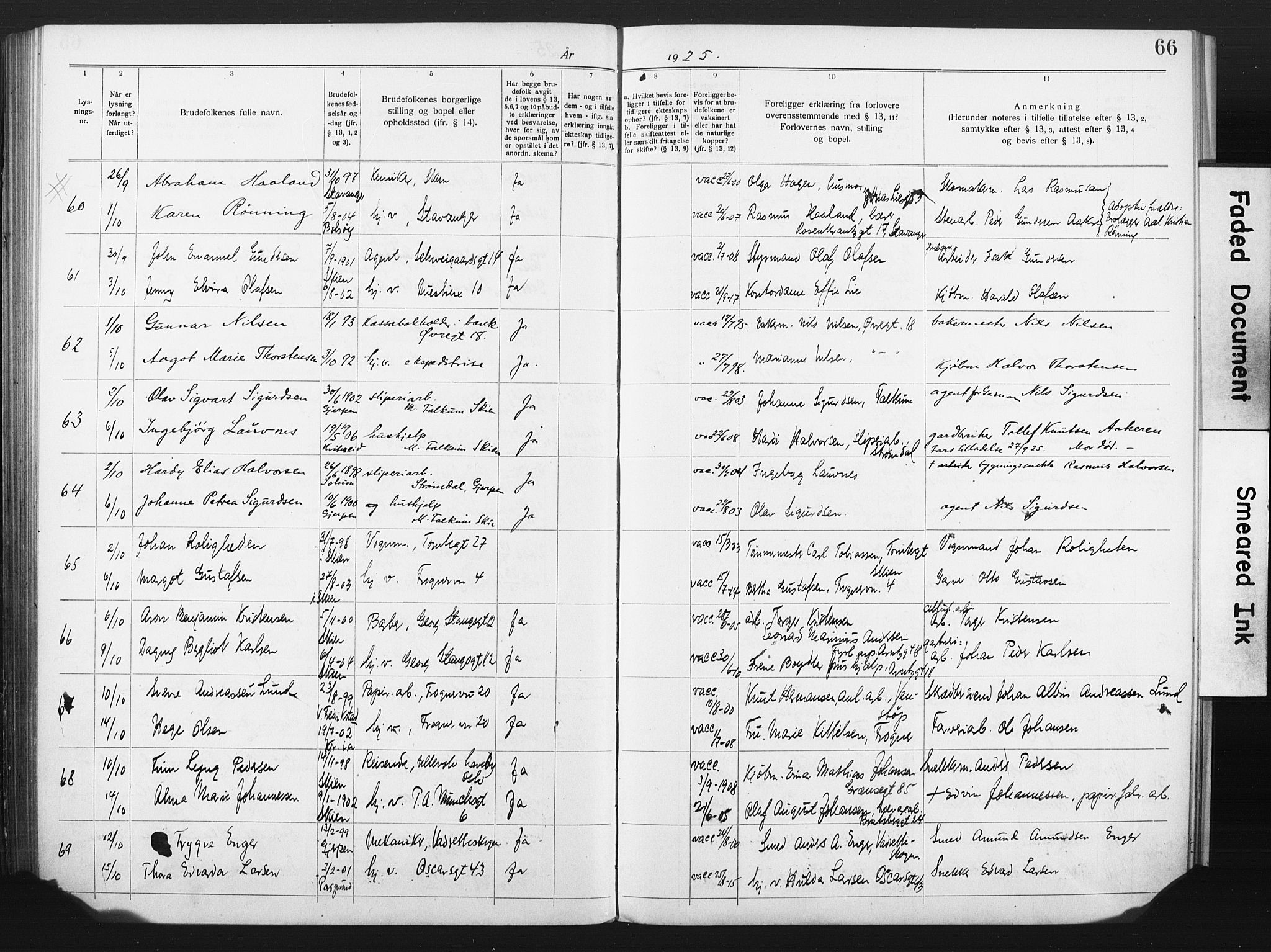 Skien kirkebøker, AV/SAKO-A-302/H/Ha/L0001: Banns register no. 1, 1919-1929, p. 66