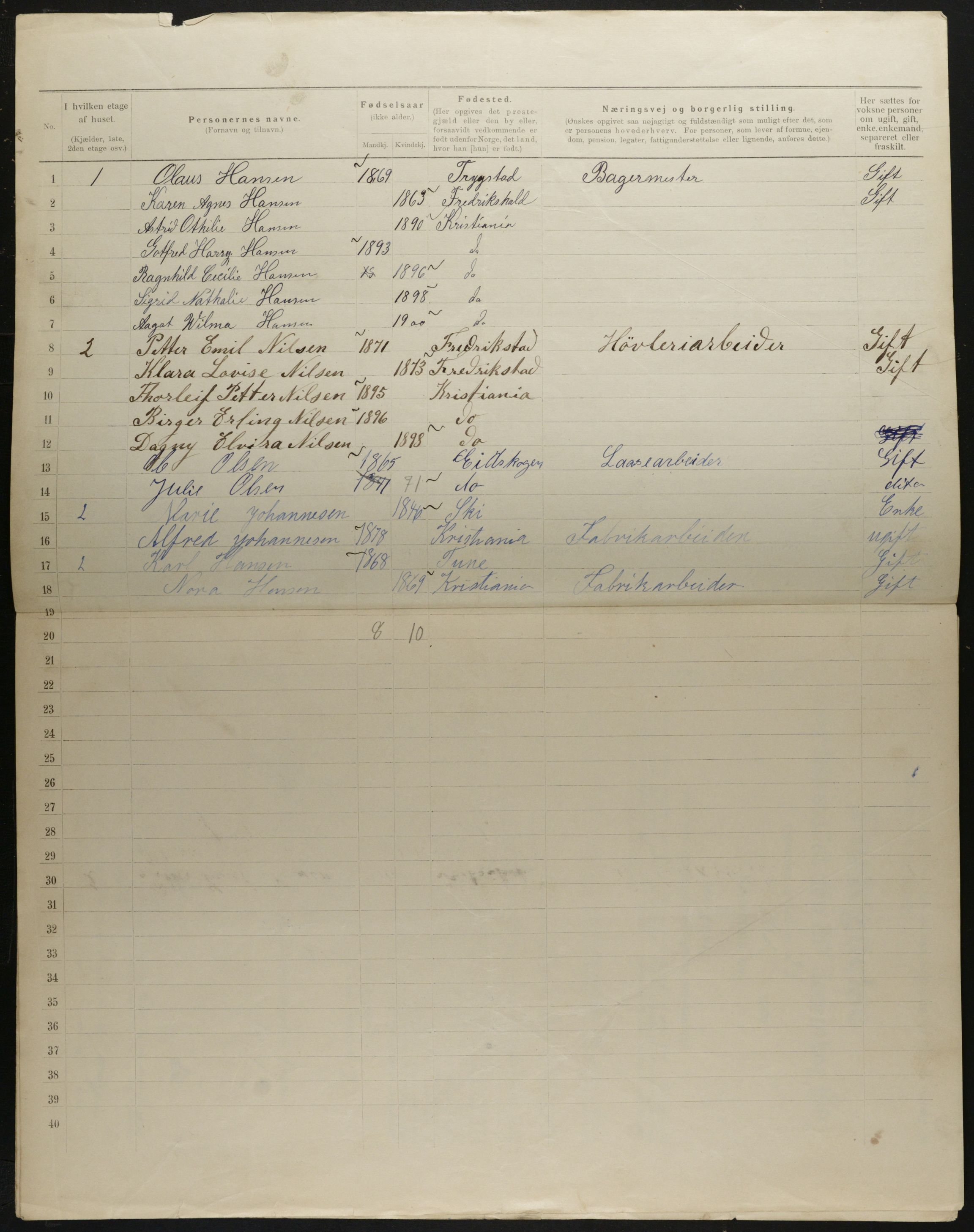 OBA, Municipal Census 1901 for Kristiania, 1901, p. 1853