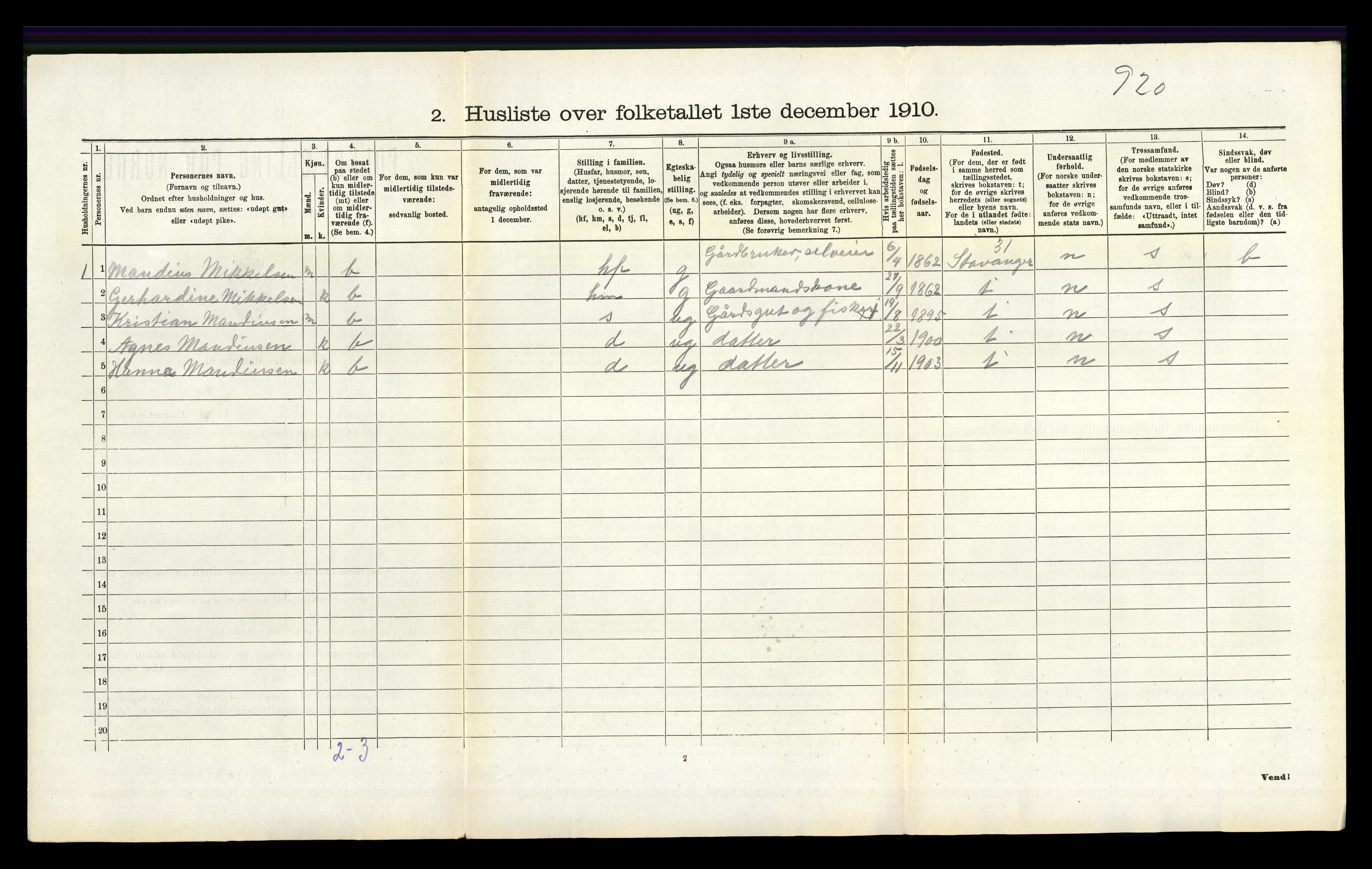 RA, 1910 census for Eigersund, 1910, p. 295