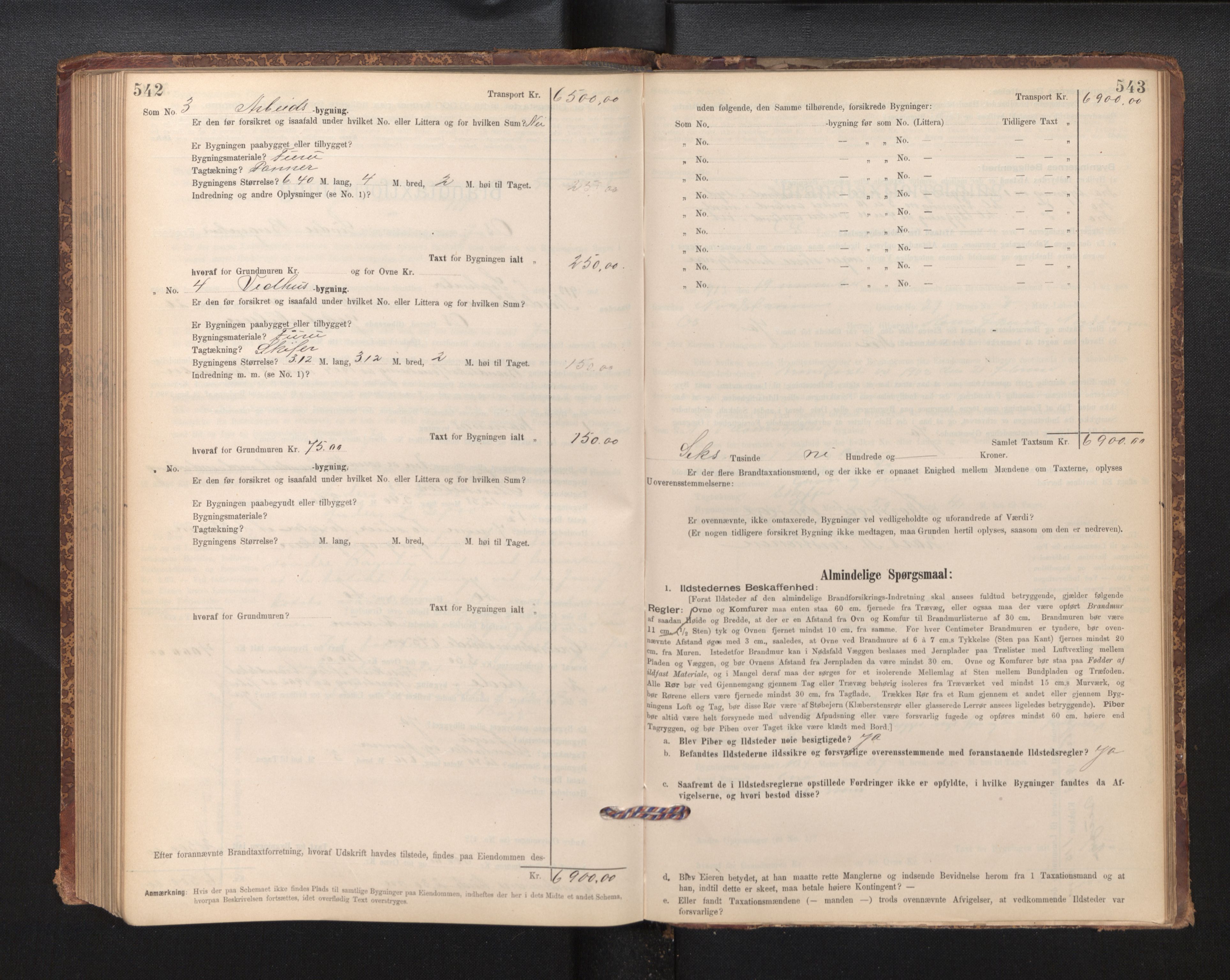 Lensmannen i Os, AV/SAB-A-34101/0012/L0008: Branntakstprotokoll, skjematakst, 1894-1915, p. 542-543