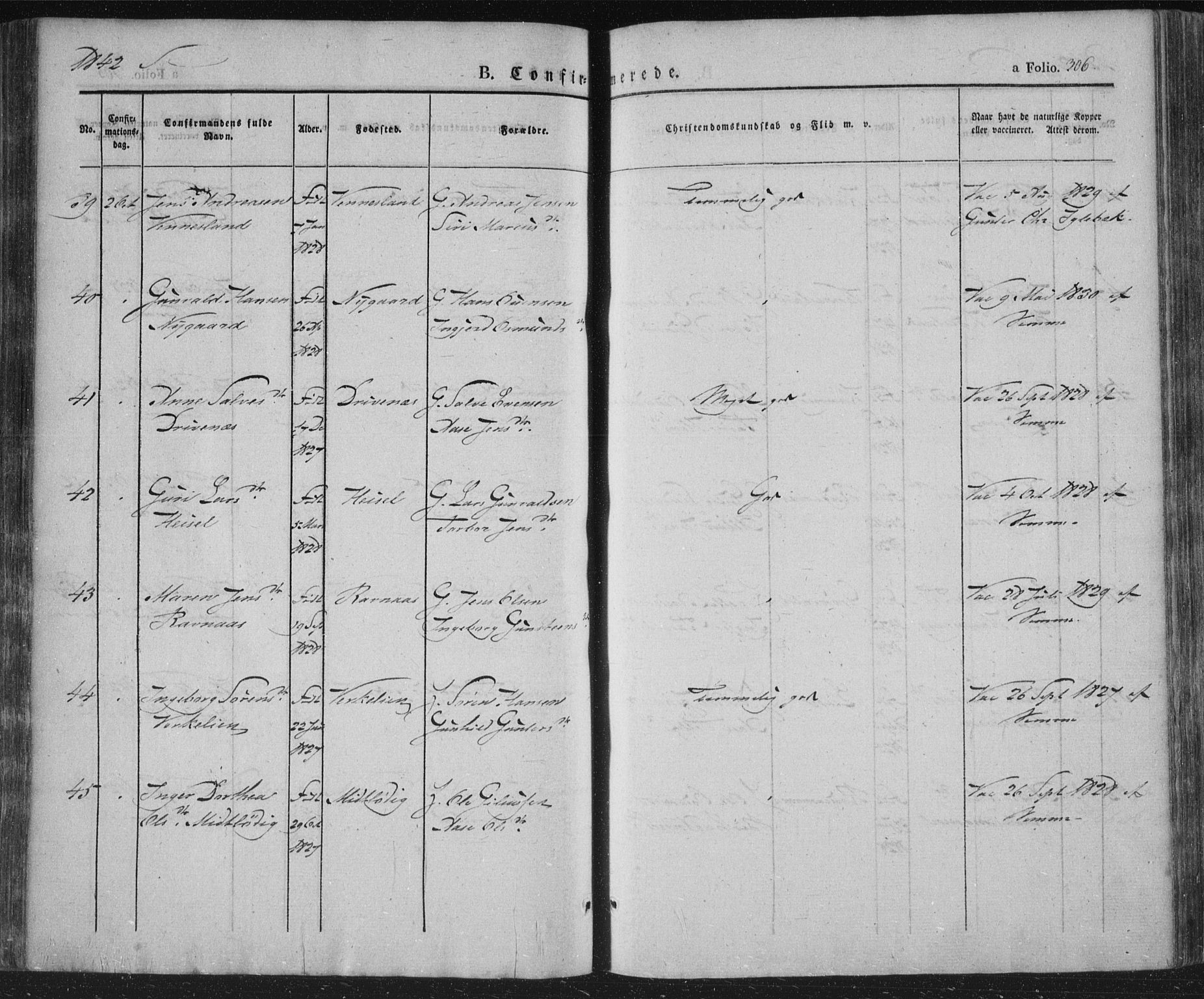 Vennesla sokneprestkontor, AV/SAK-1111-0045/Fa/Fac/L0004: Parish register (official) no. A 4, 1834-1855, p. 306