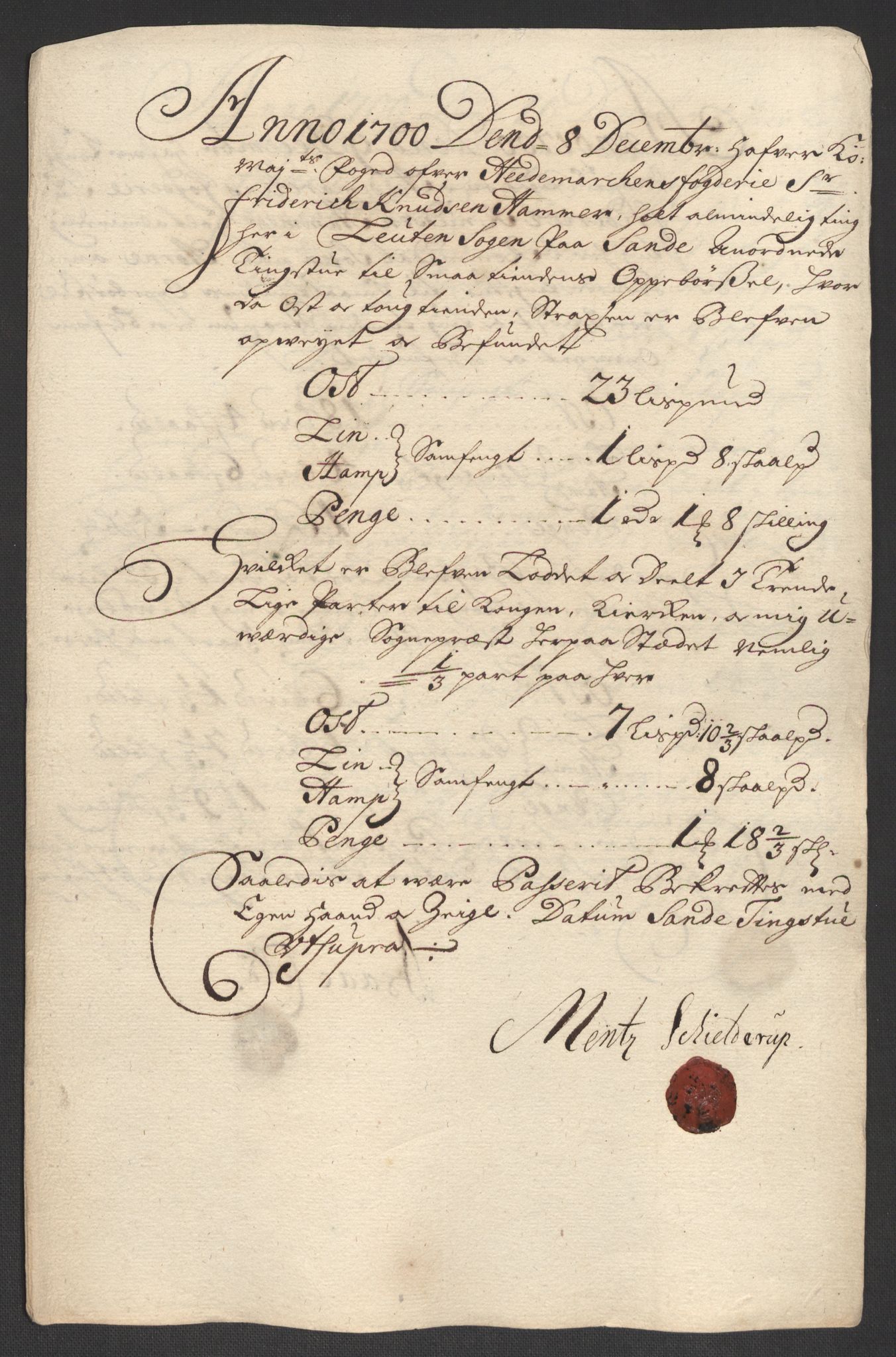 Rentekammeret inntil 1814, Reviderte regnskaper, Fogderegnskap, AV/RA-EA-4092/R16/L1039: Fogderegnskap Hedmark, 1700, p. 68