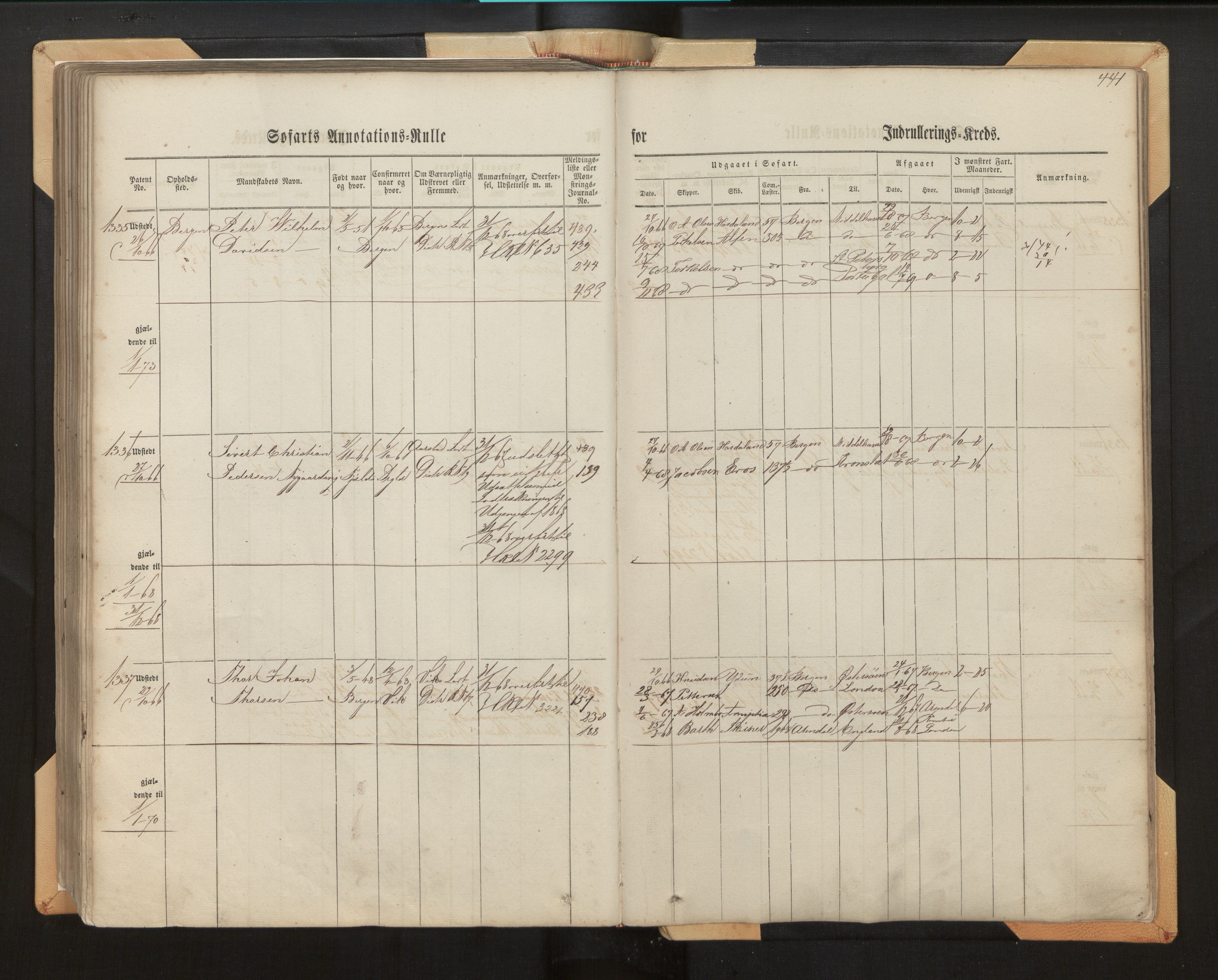 Innrulleringssjefen i Bergen, SAB/A-100050/F/Fh/L0006: Sjøfarts- og annotasjonsrulle for Bergen krets, fol. 239 - ut, 1860-1867, p. 441