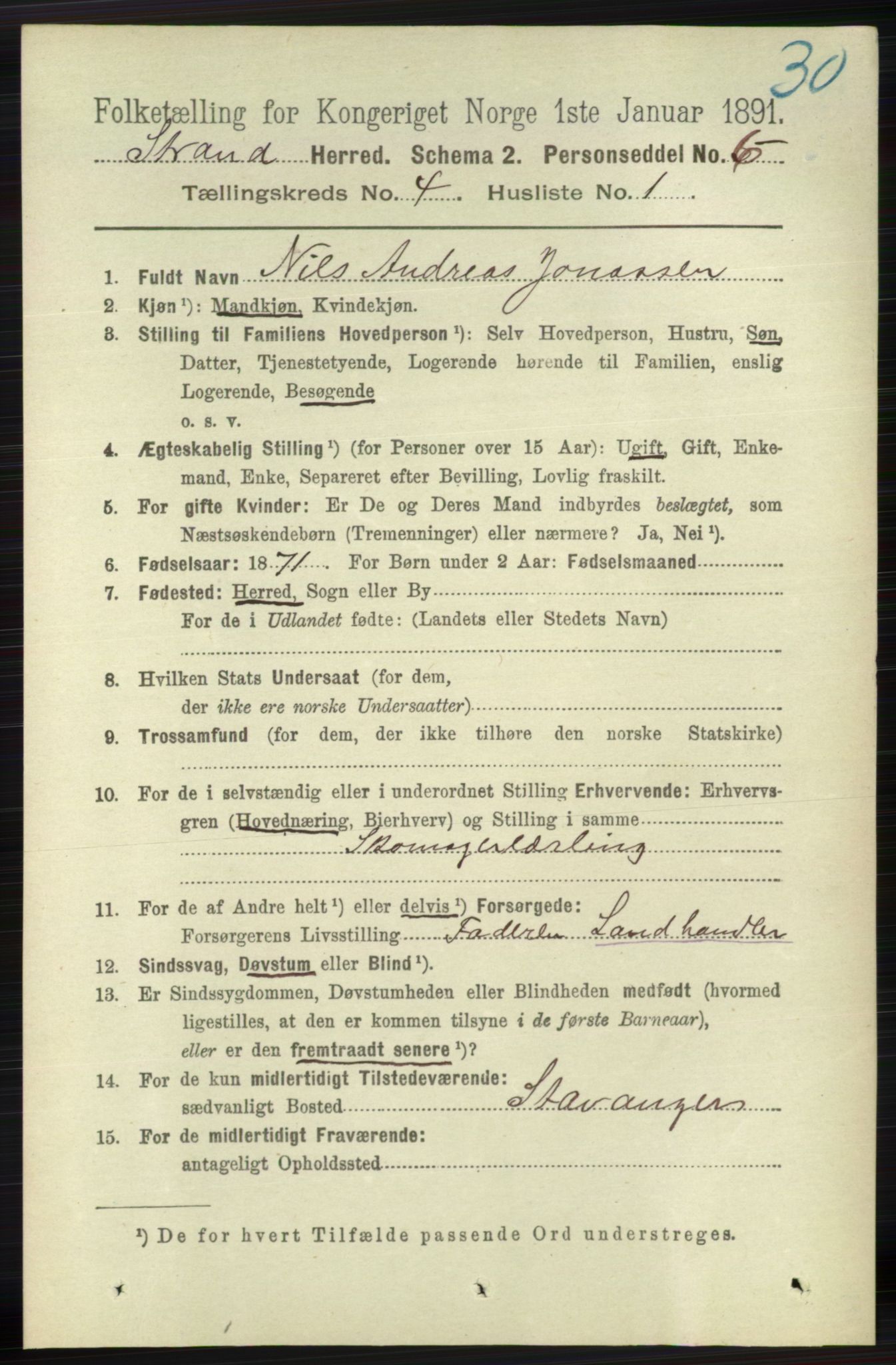 RA, 1891 census for 1130 Strand, 1891, p. 1125